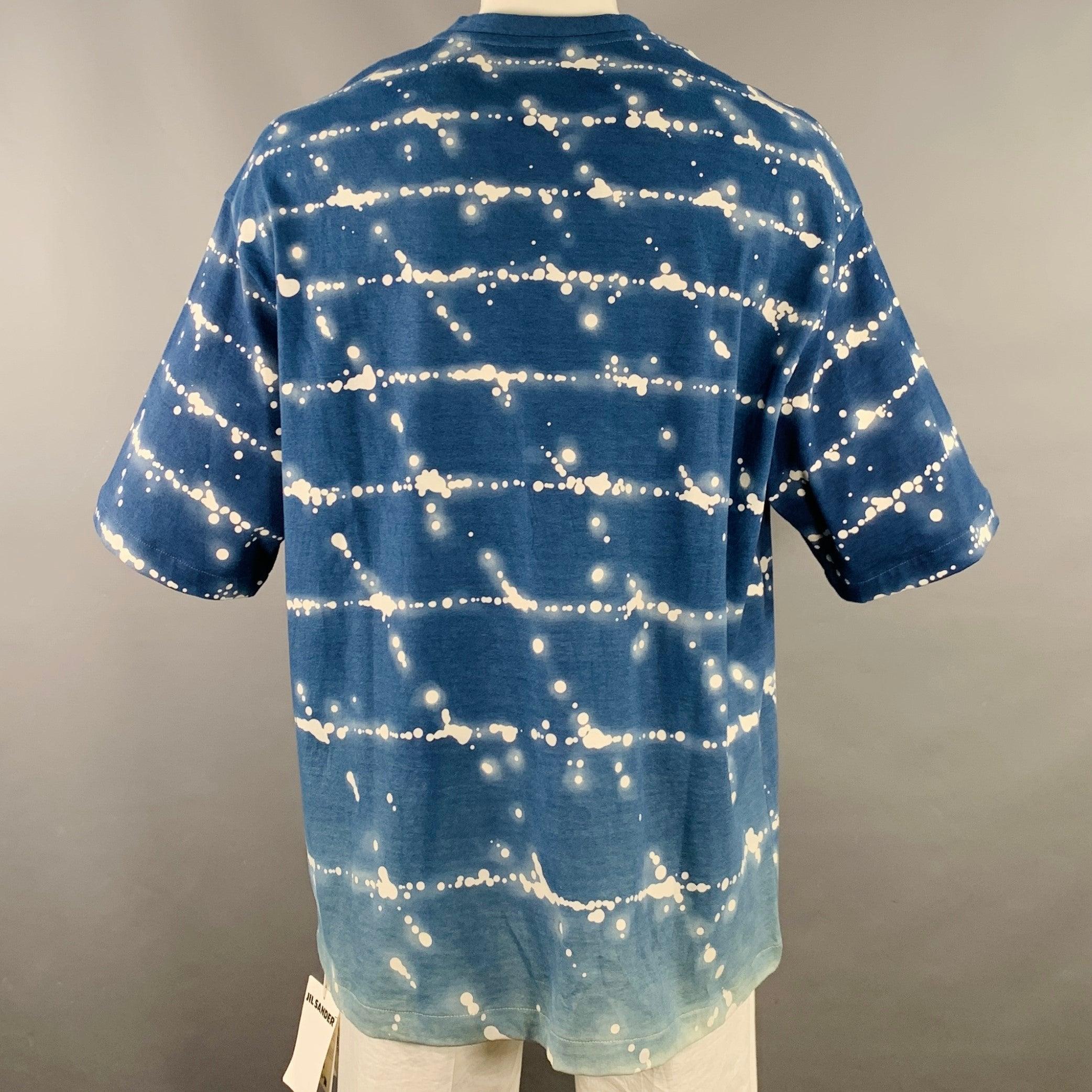 JIL SANDER Size XL City Lights Blue White Abstract Cotton Crew Neck T-shirt In Excellent Condition For Sale In San Francisco, CA