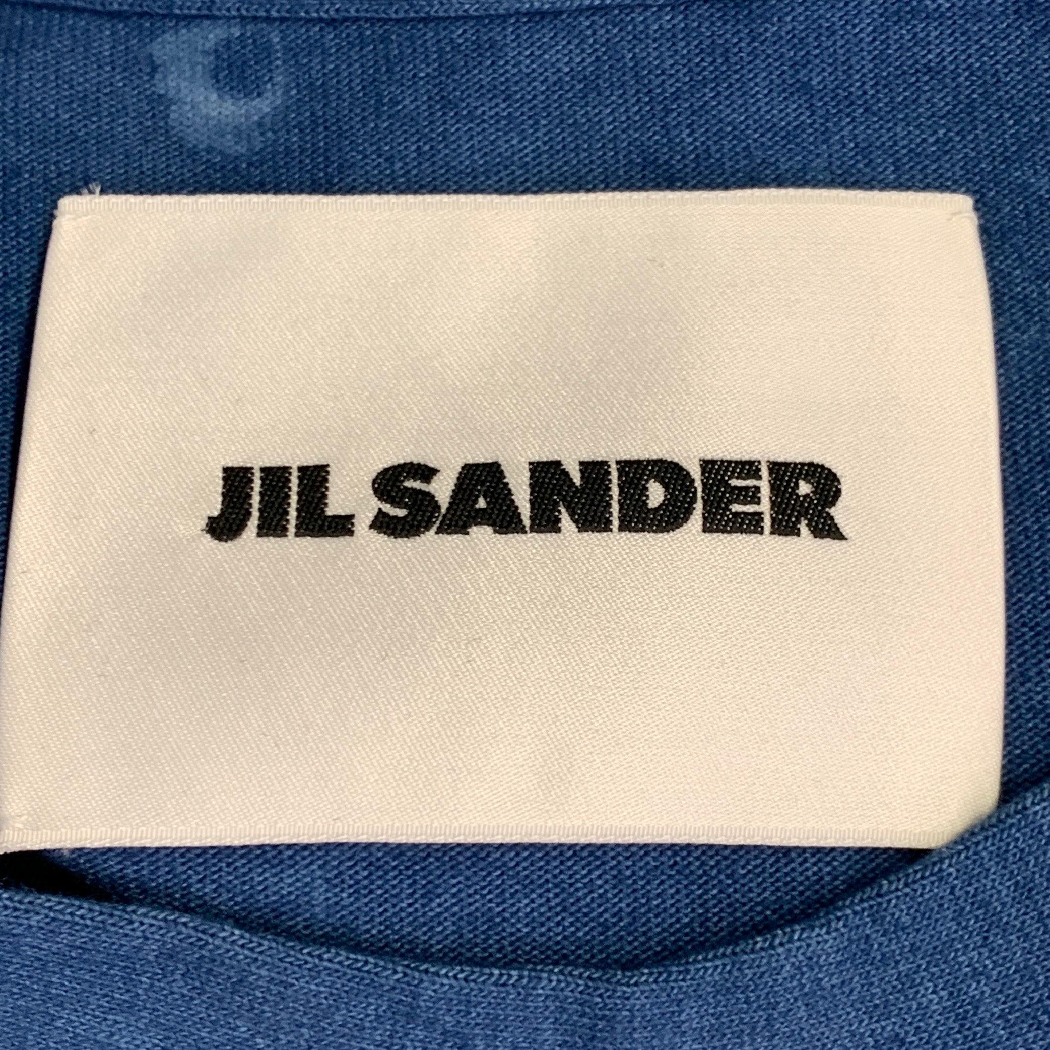 Men's JIL SANDER Size XL City Lights Blue White Abstract Cotton Crew Neck T-shirt For Sale