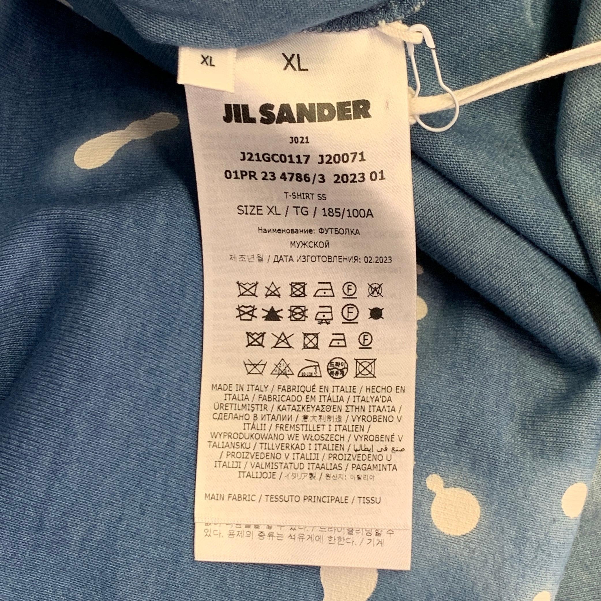 JIL SANDER Size XL City Lights Blue White Abstract Cotton Crew Neck T-shirt For Sale 3