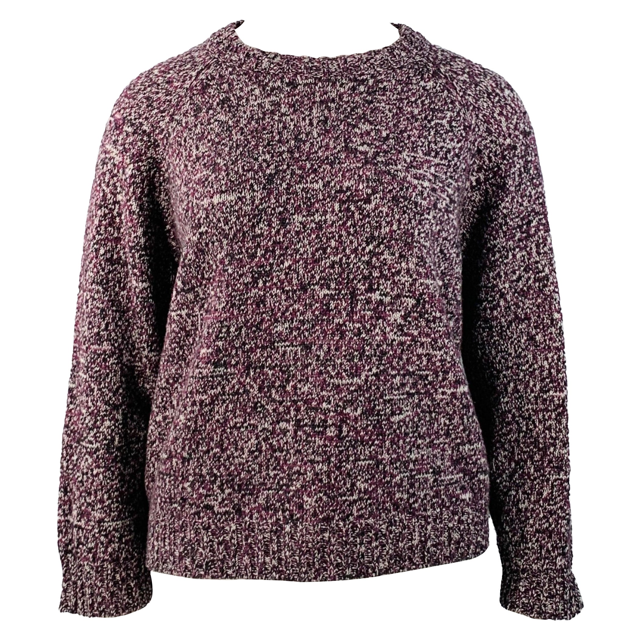 JIL SANDER Size XL Purple Black White Wool Melange Boxy Sweater For Sale