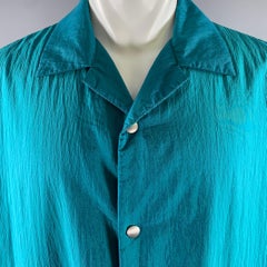 JIL SANDER Size XL Teal Polyamide Silk Camp Short Sleeve Shirt