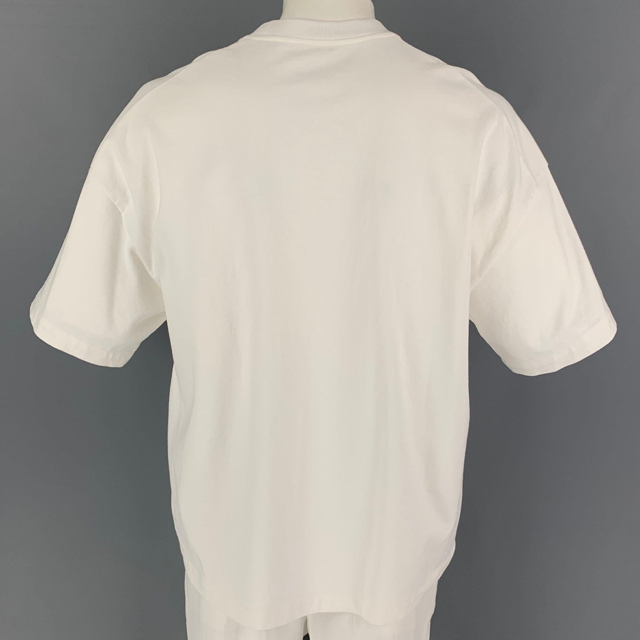 JIL SANDER Size XL White Red Color Block Cotton Short Sleeve T-shirt In Good Condition In San Francisco, CA