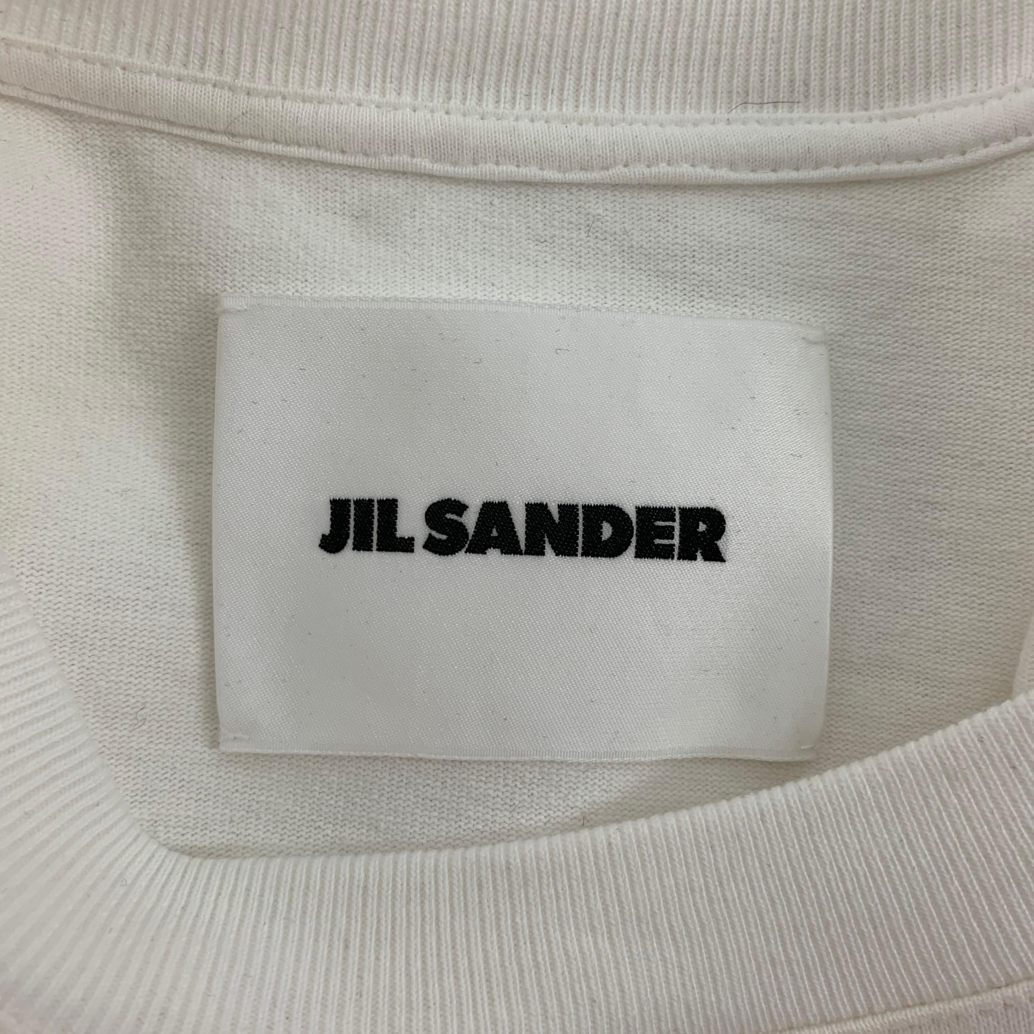 Men's JIL SANDER Size XL White Red Color Block Cotton Short Sleeve T-shirt