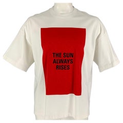 JIL SANDER Size XL White Red Color Block Cotton Short Sleeve T-shirt
