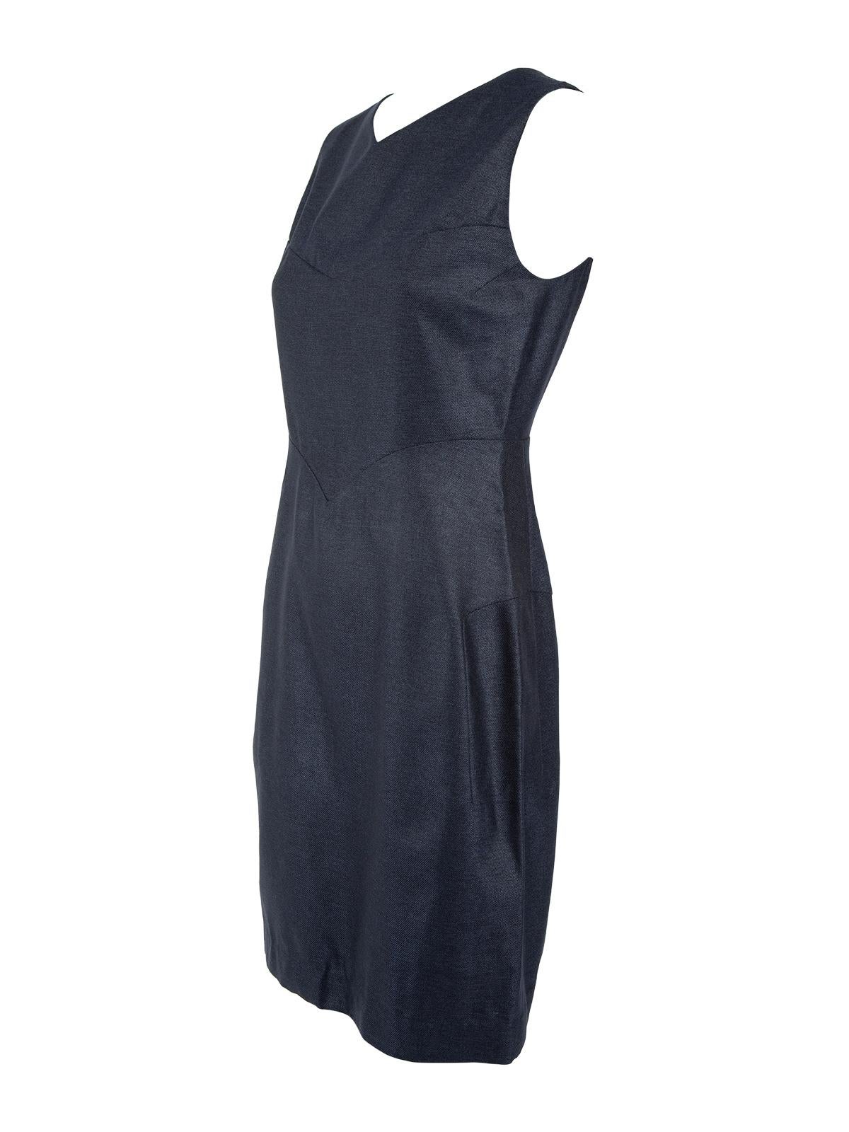 CONDITION is Very good. Hardly any visible wear to dress is evident on this used Jill Sander designer resale item.

Details
Navy
Denim style
Silk
Silk lining
Relaxed fit
Formal
Sleeveless
Round neck
Zip and clasp back fastening
Made in Italy