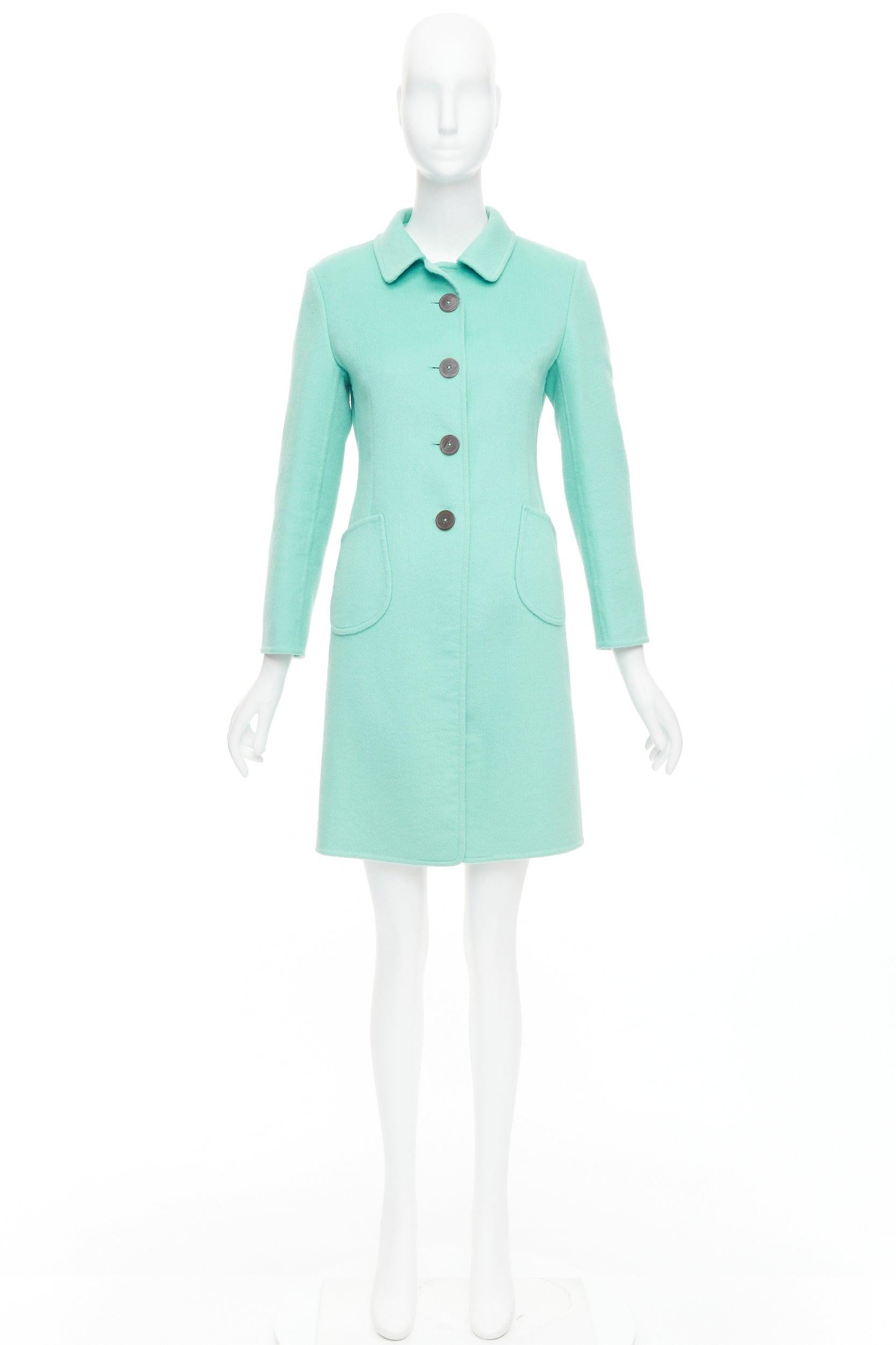 JIL SANDER turquoise blue angorawool patch pocket minimal coat  FR34 XS For Sale 5