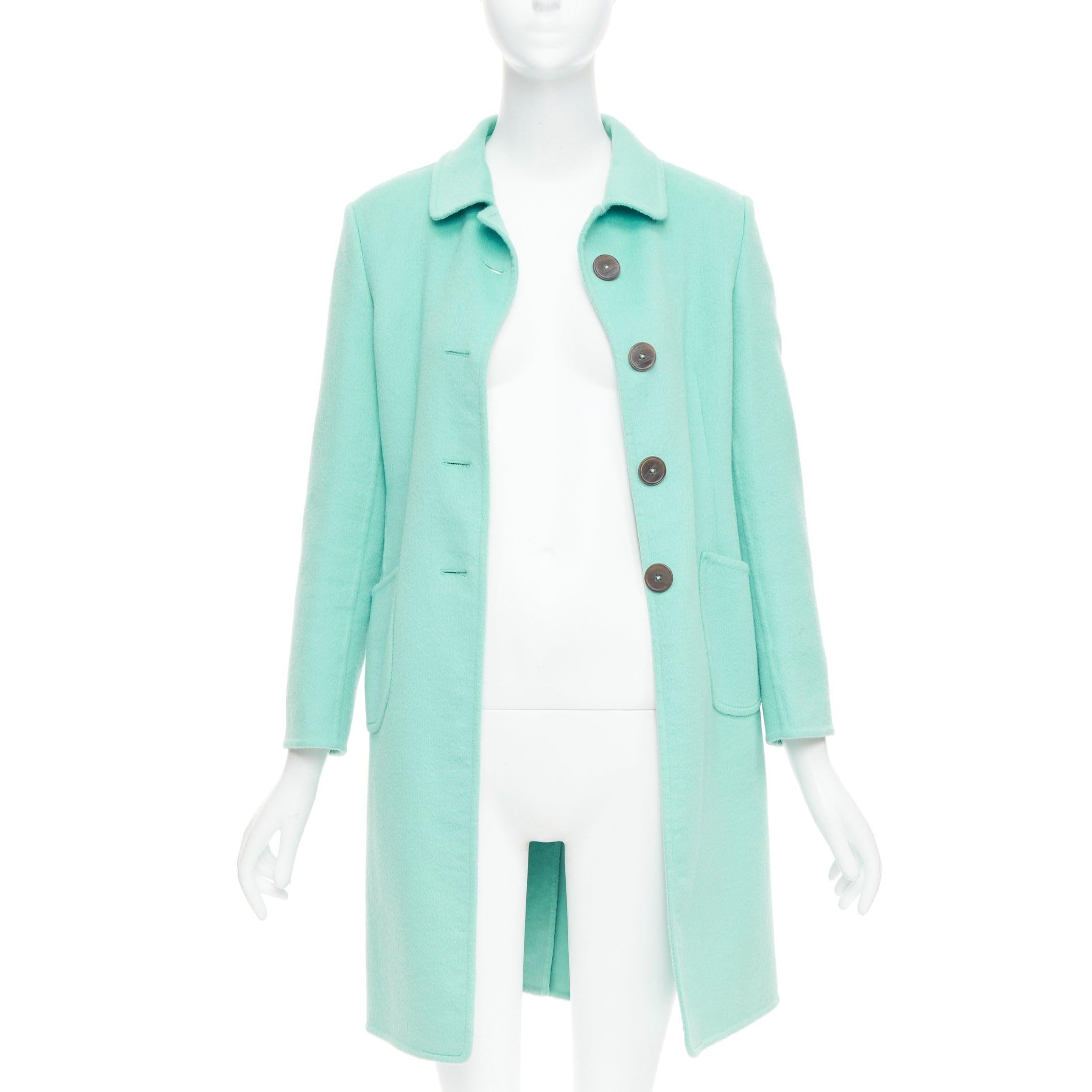 Blue JIL SANDER turquoise blue angorawool patch pocket minimal coat  FR34 XS For Sale