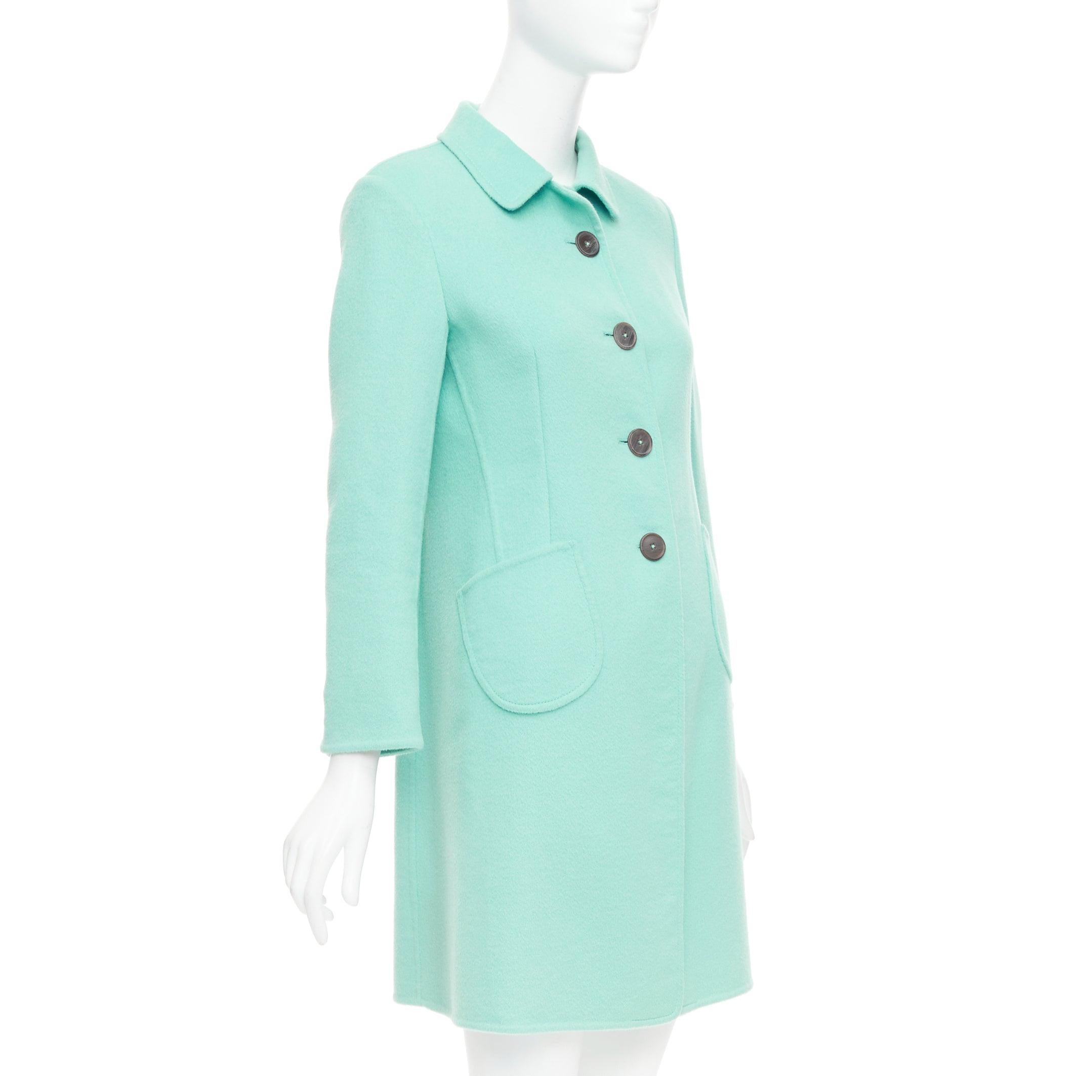 JIL SANDER turquoise blue angorawool patch pocket minimal coat  FR34 XS In Excellent Condition For Sale In Hong Kong, NT