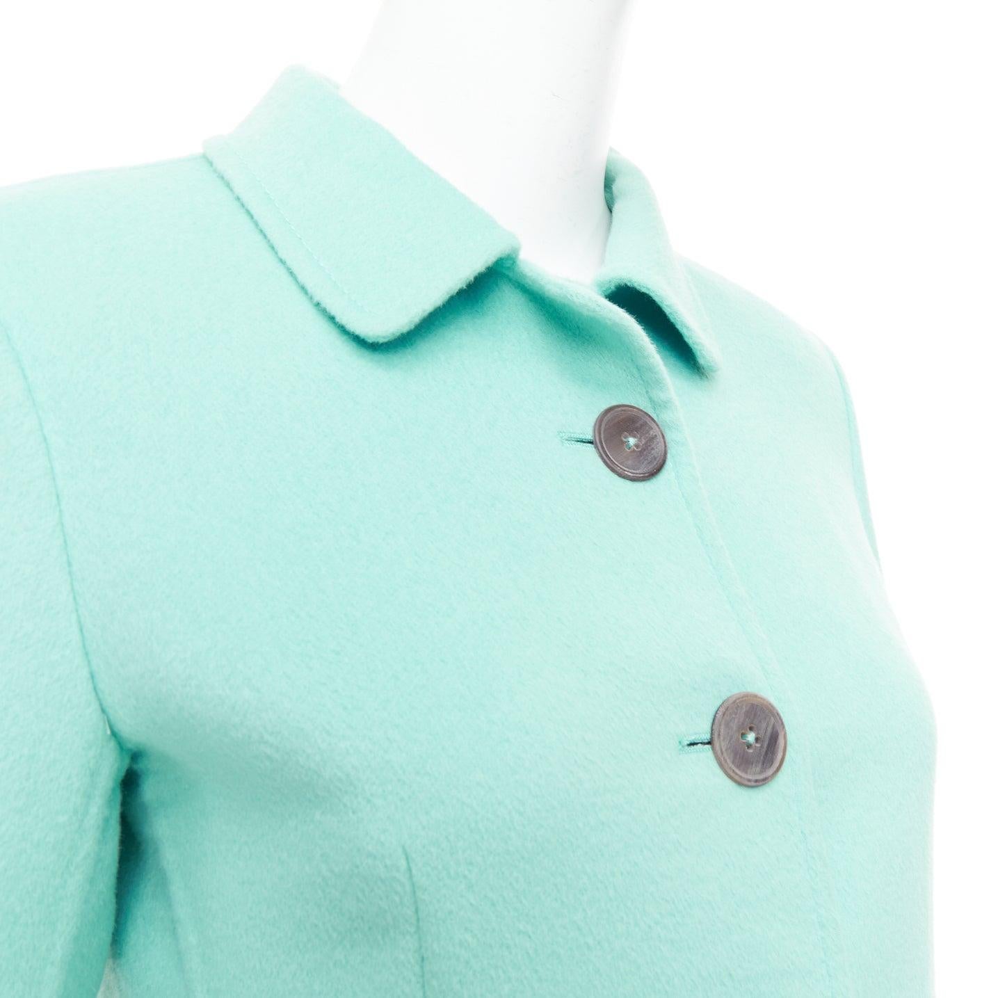 JIL SANDER turquoise blue angorawool patch pocket minimal coat  FR34 XS For Sale 3