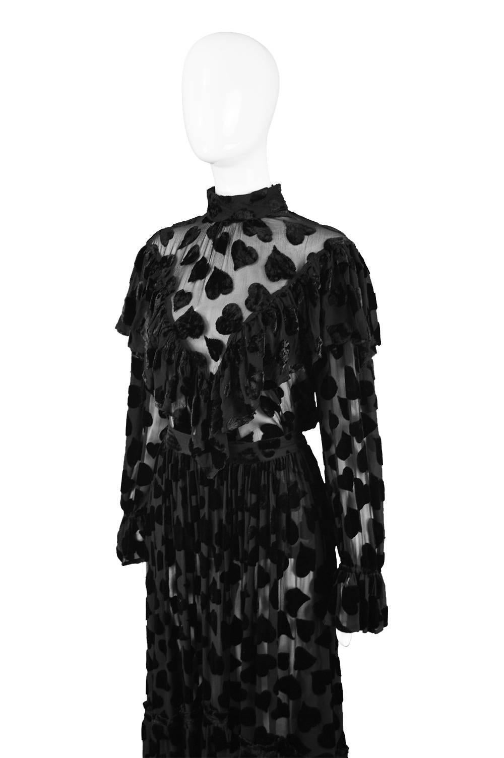 Women's Jil Sander Vintage 1990s Semi Sheer Black Velvet Devore Two Piece Skirt Suit For Sale