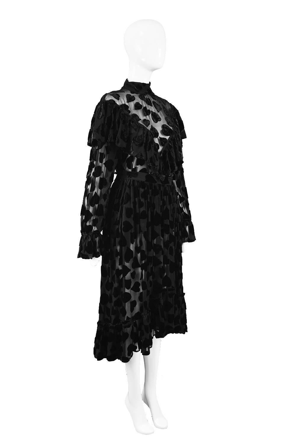 Jil Sander Vintage 1990s Semi Sheer Black Velvet Devore Two Piece Skirt Suit For Sale 1