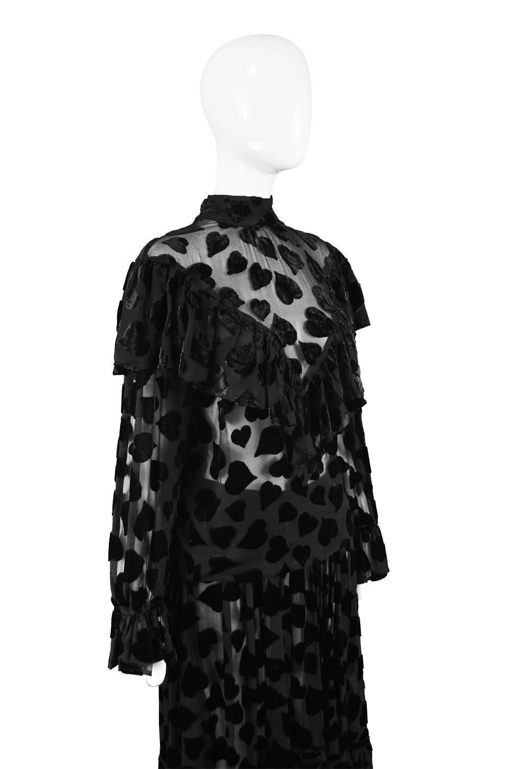 Jil Sander Vintage 1990s Semi Sheer Black Velvet Devore Two Piece Skirt Suit For Sale 2