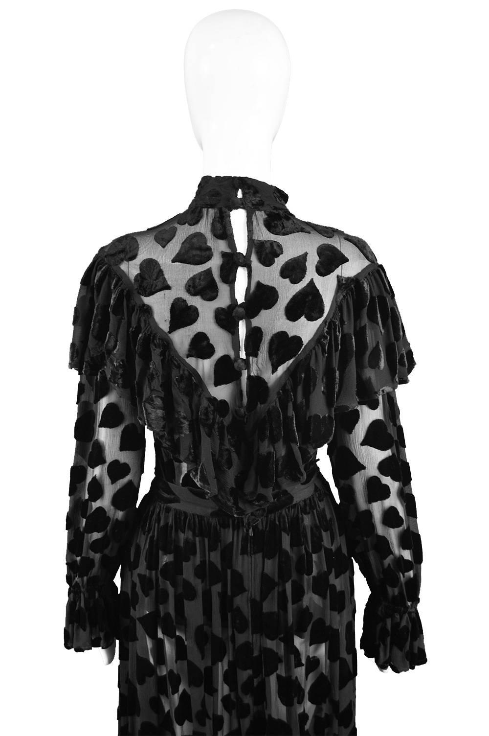 Jil Sander Vintage 1990s Semi Sheer Black Velvet Devore Two Piece Skirt Suit For Sale 4