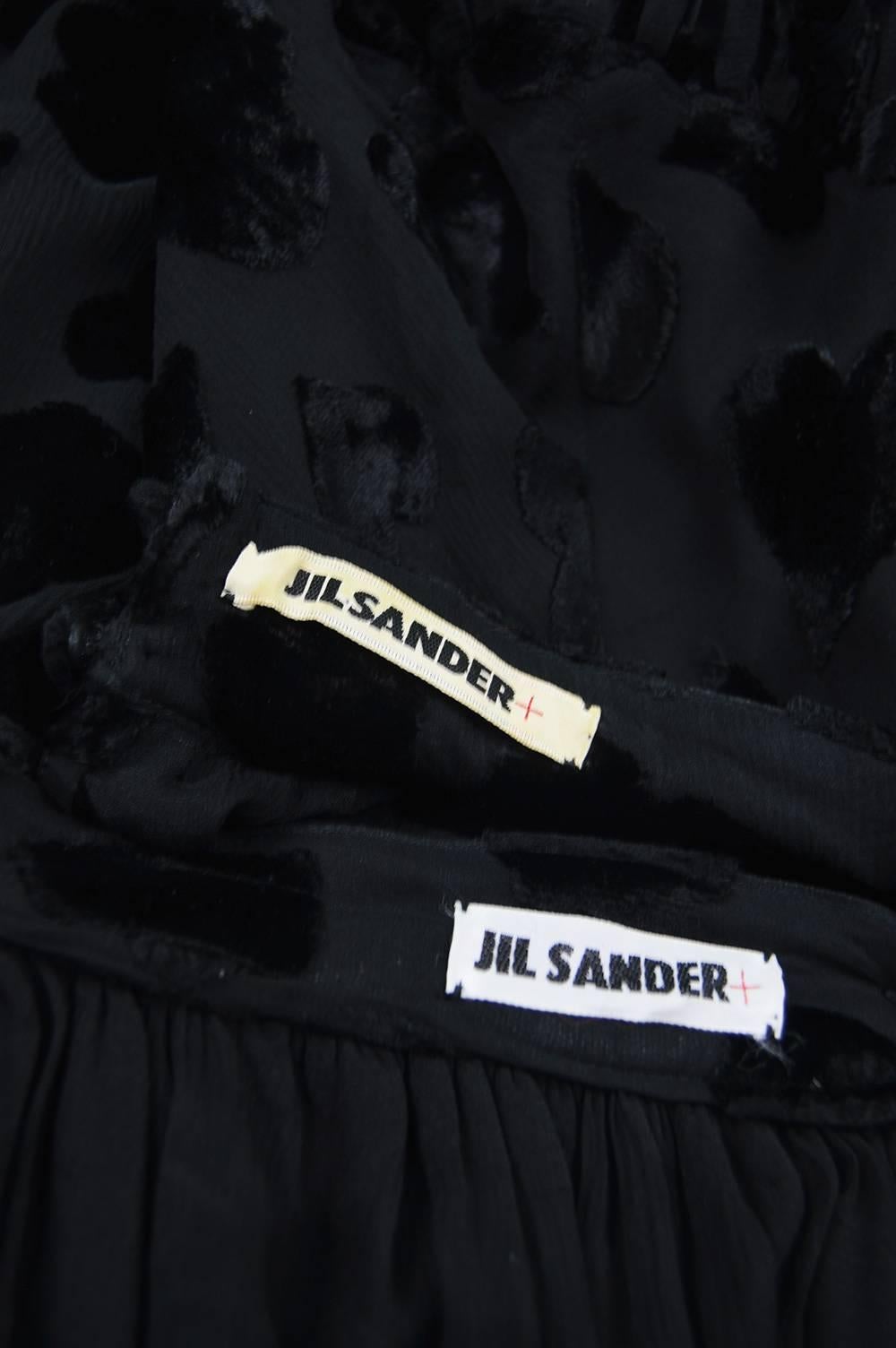 Jil Sander Vintage 1990s Semi Sheer Black Velvet Devore Two Piece Skirt Suit For Sale 5