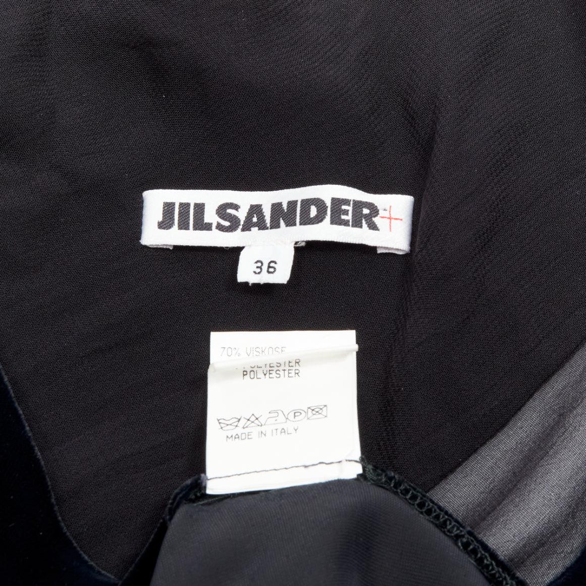 JIL SANDER Vintage black velvet sheer spiral bias panels long sleeve dress FR36  6