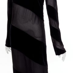 JIL SANDER Vintage black velvet sheer spiral bias panels long sleeve dress FR36