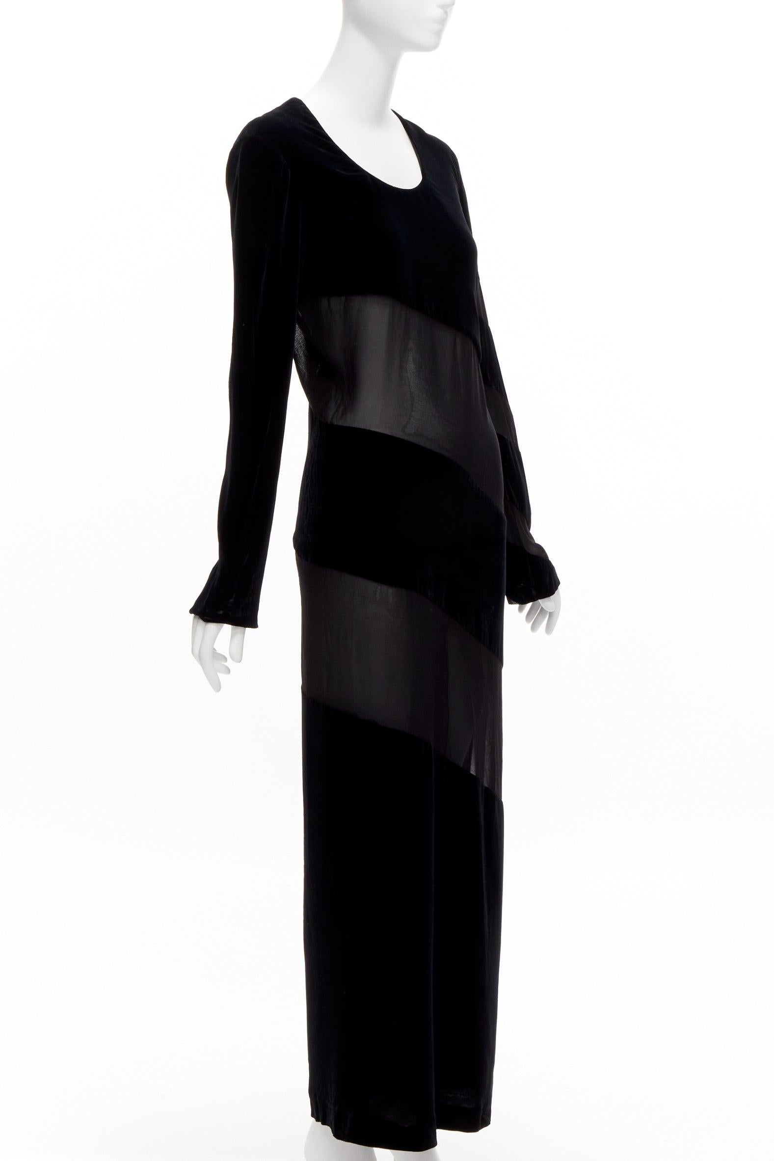 JIL SANDER Vintage black velvet sheer spiral bias panels long sleeve dress FR36  In Excellent Condition In Hong Kong, NT