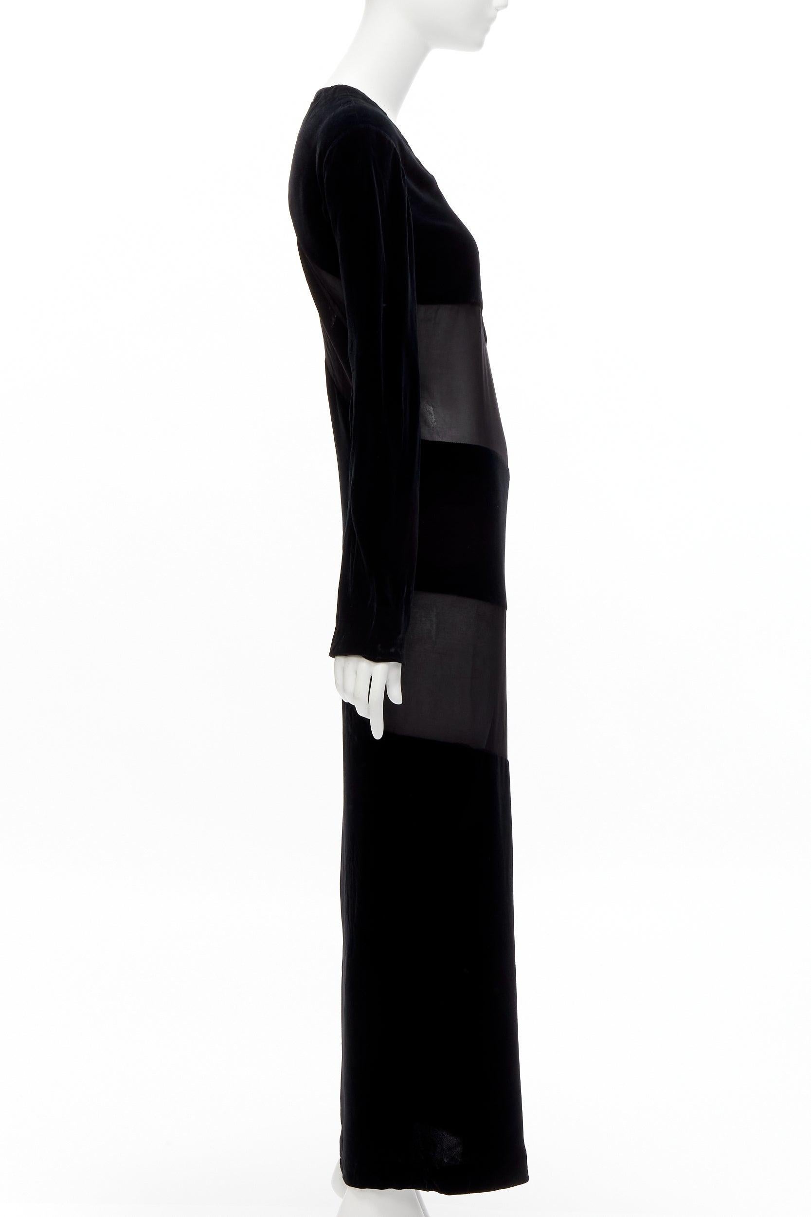Women's JIL SANDER Vintage black velvet sheer spiral bias panels long sleeve dress FR36 