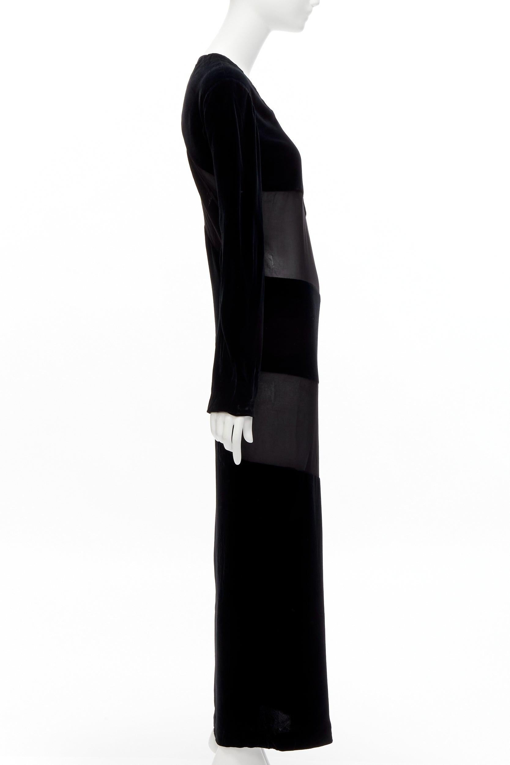 Women's JIL SANDER Vintage black velvet sheer spiral bias panels long sleeve dress FR36