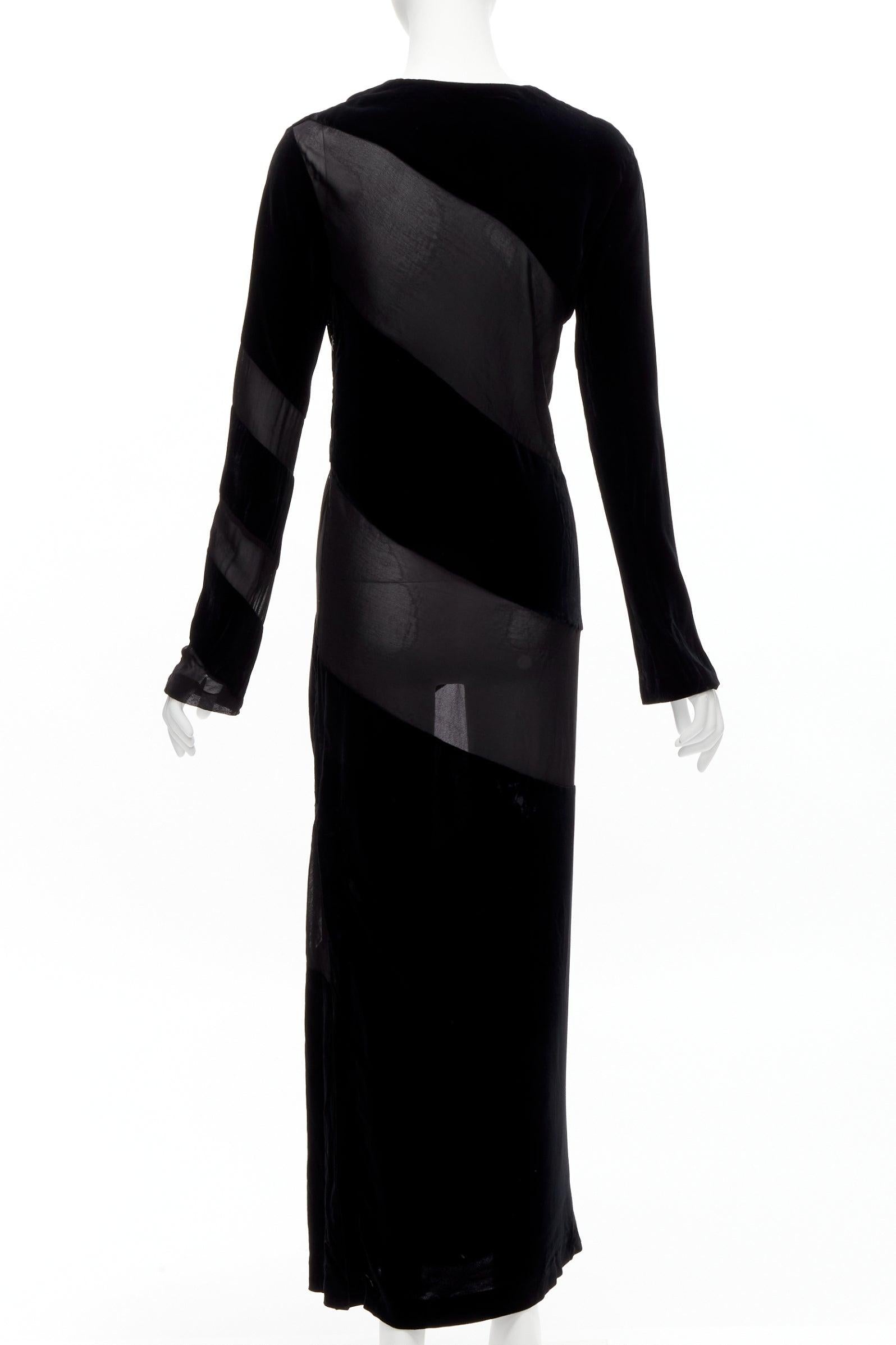 JIL SANDER Vintage black velvet sheer spiral bias panels long sleeve dress FR36  1