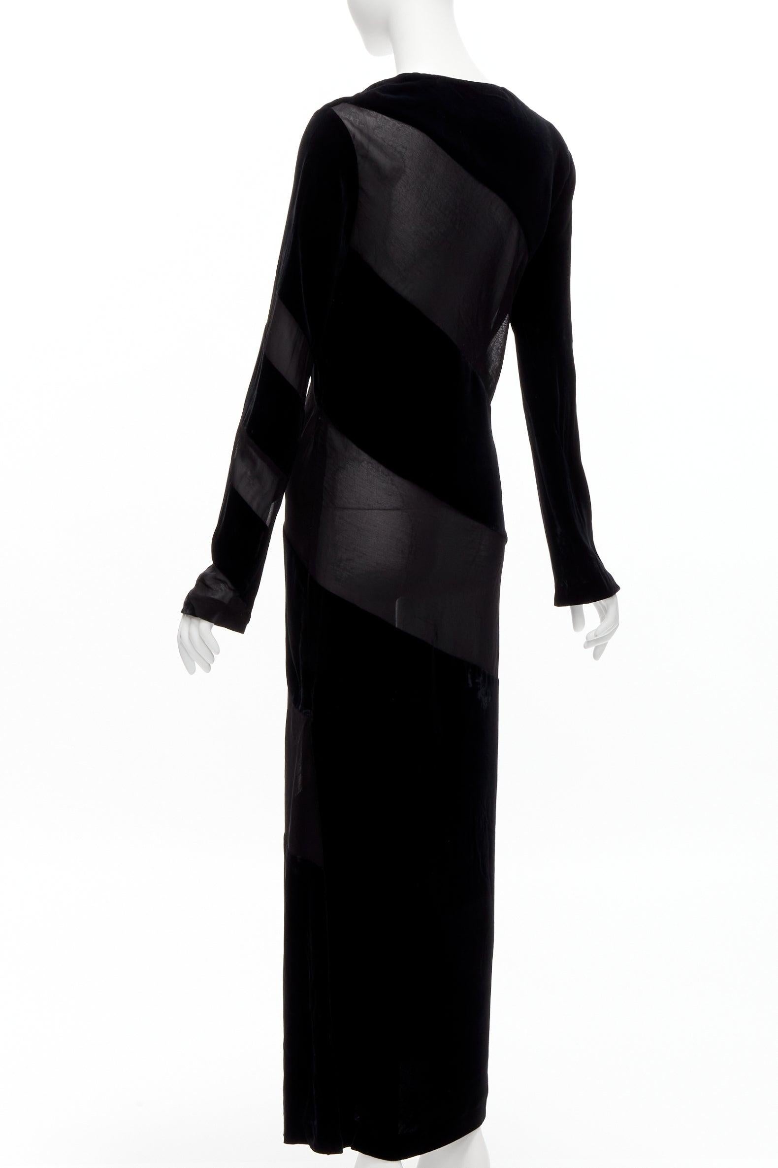 JIL SANDER Vintage black velvet sheer spiral bias panels long sleeve dress FR36  2