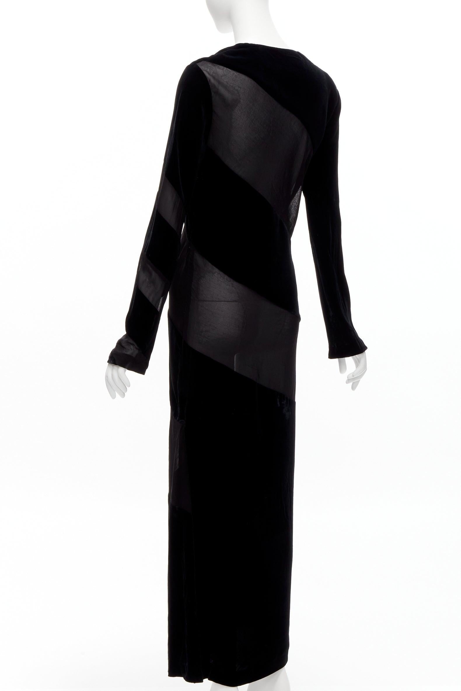 JIL SANDER Vintage black velvet sheer spiral bias panels long sleeve dress FR36 2