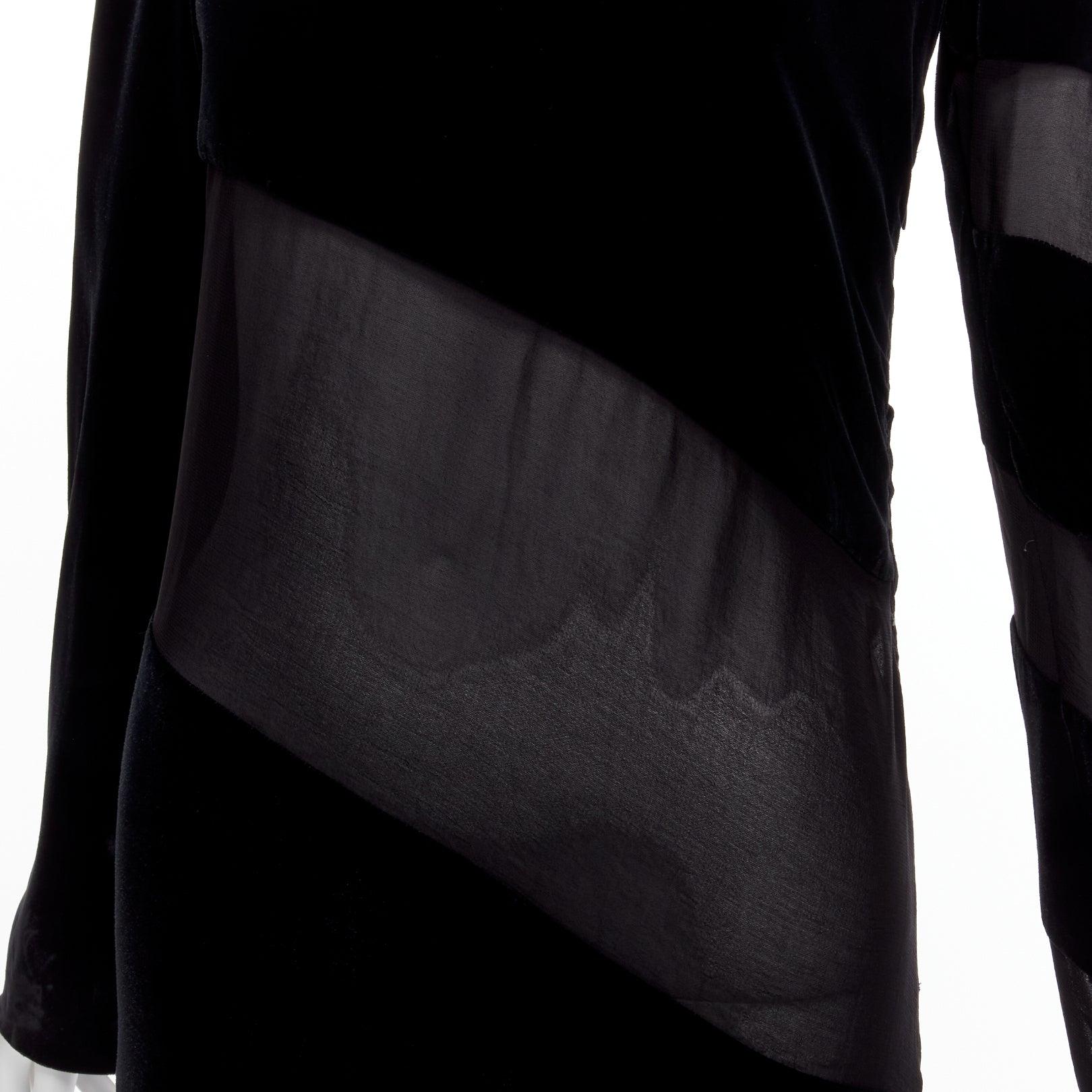 JIL SANDER Vintage black velvet sheer spiral bias panels long sleeve dress FR36  3