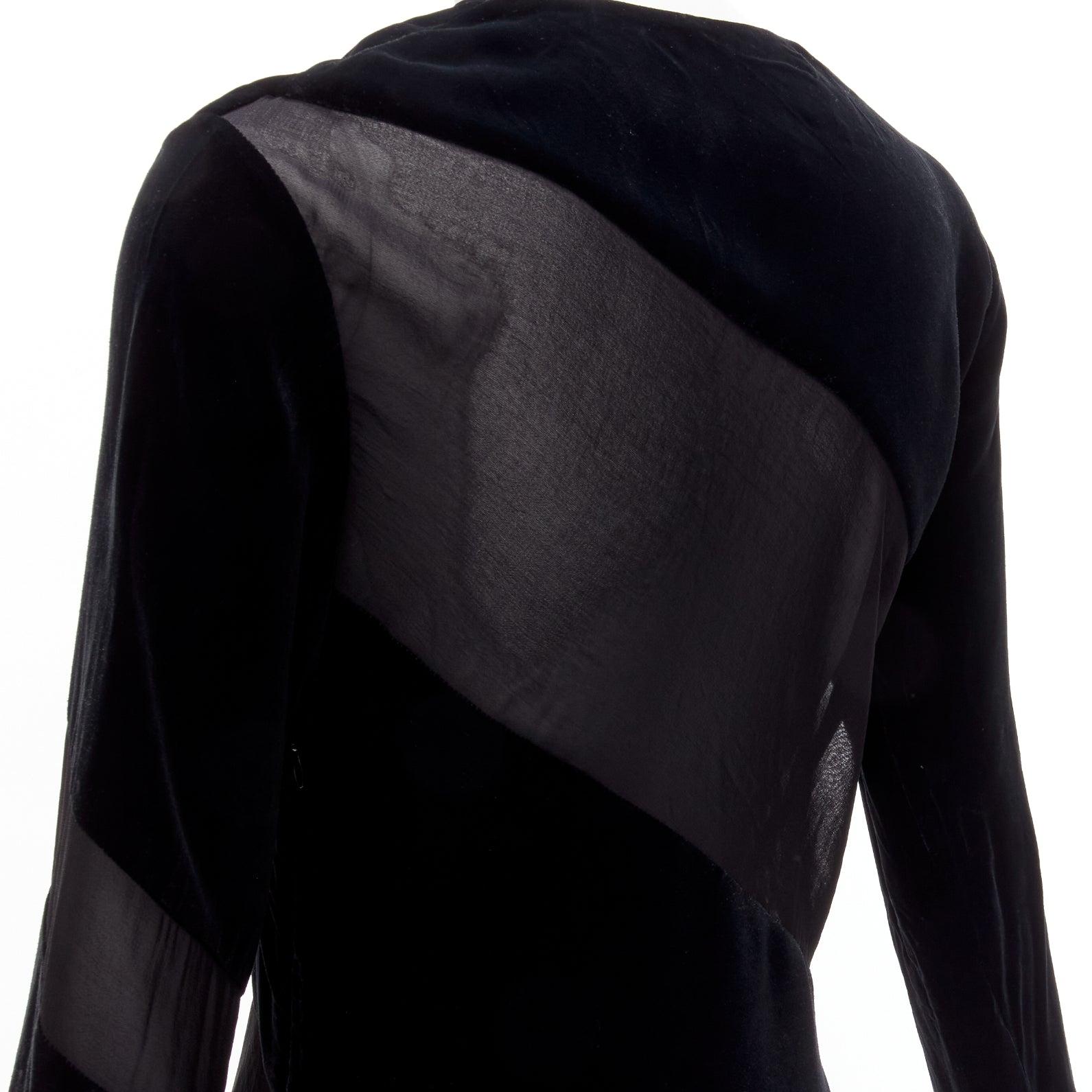 JIL SANDER Vintage black velvet sheer spiral bias panels long sleeve dress FR36 4