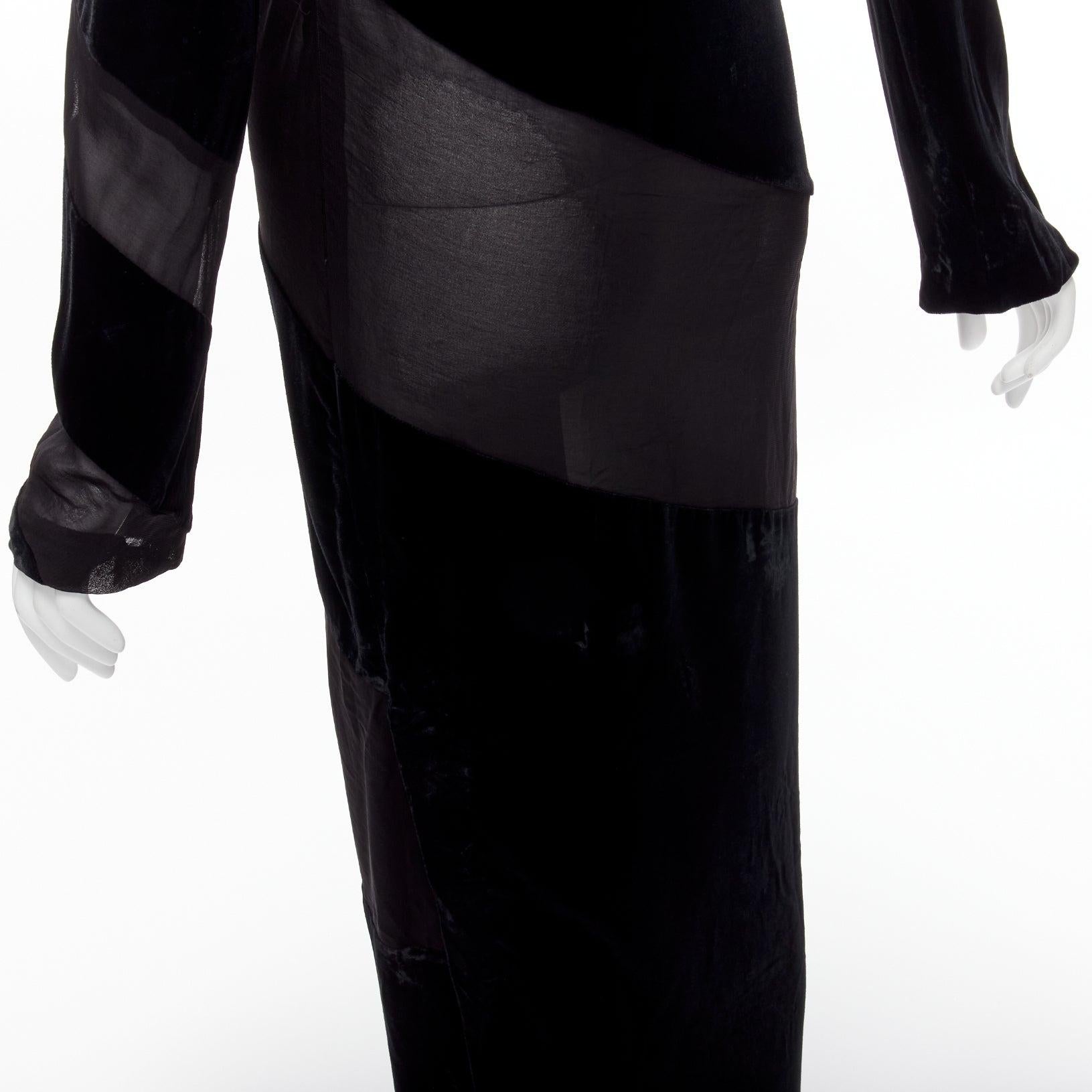 JIL SANDER Vintage black velvet sheer spiral bias panels long sleeve dress FR36  5