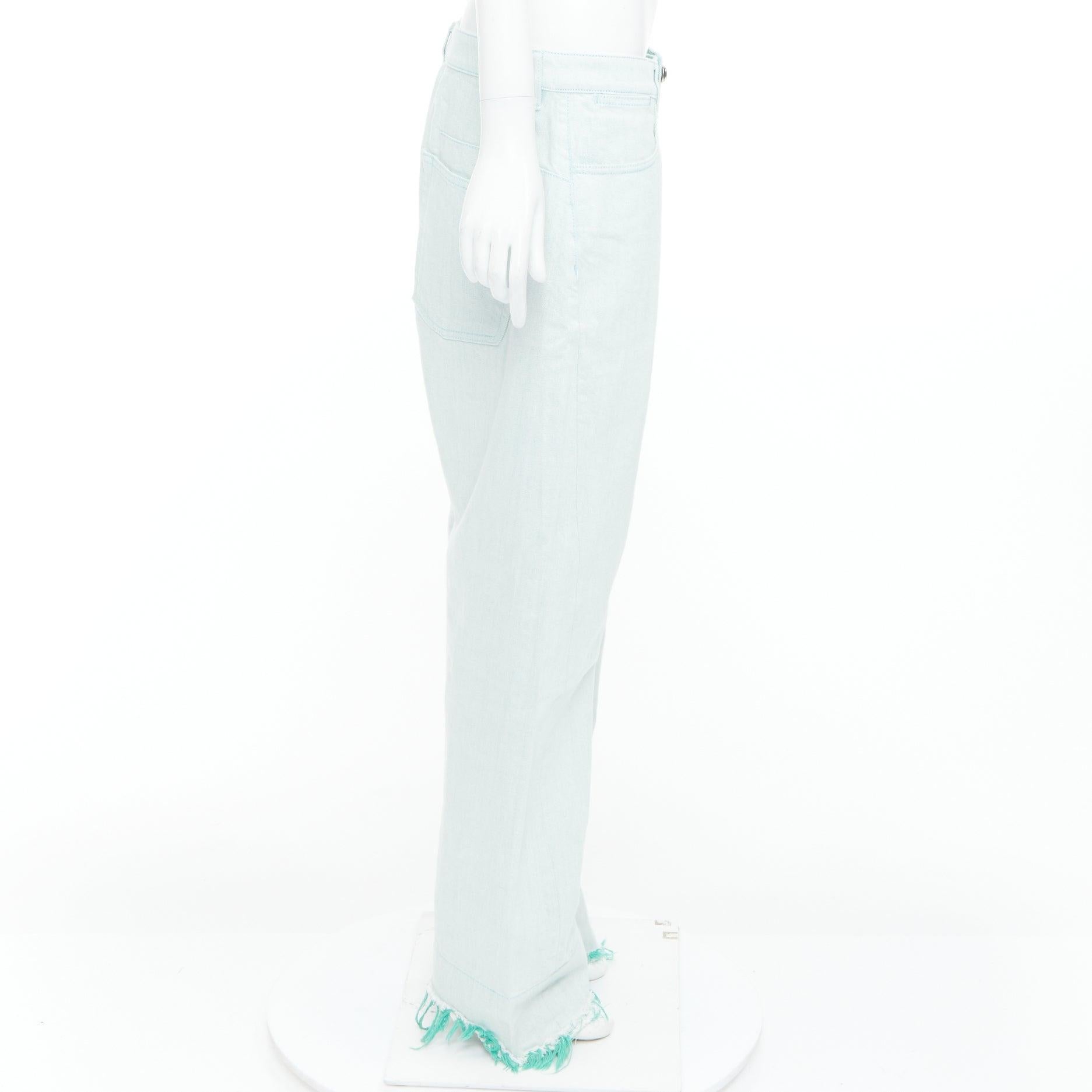 JIL SANDER washed green cotton frayed hem wide leg jeans FR40 S In Good Condition For Sale In Hong Kong, NT