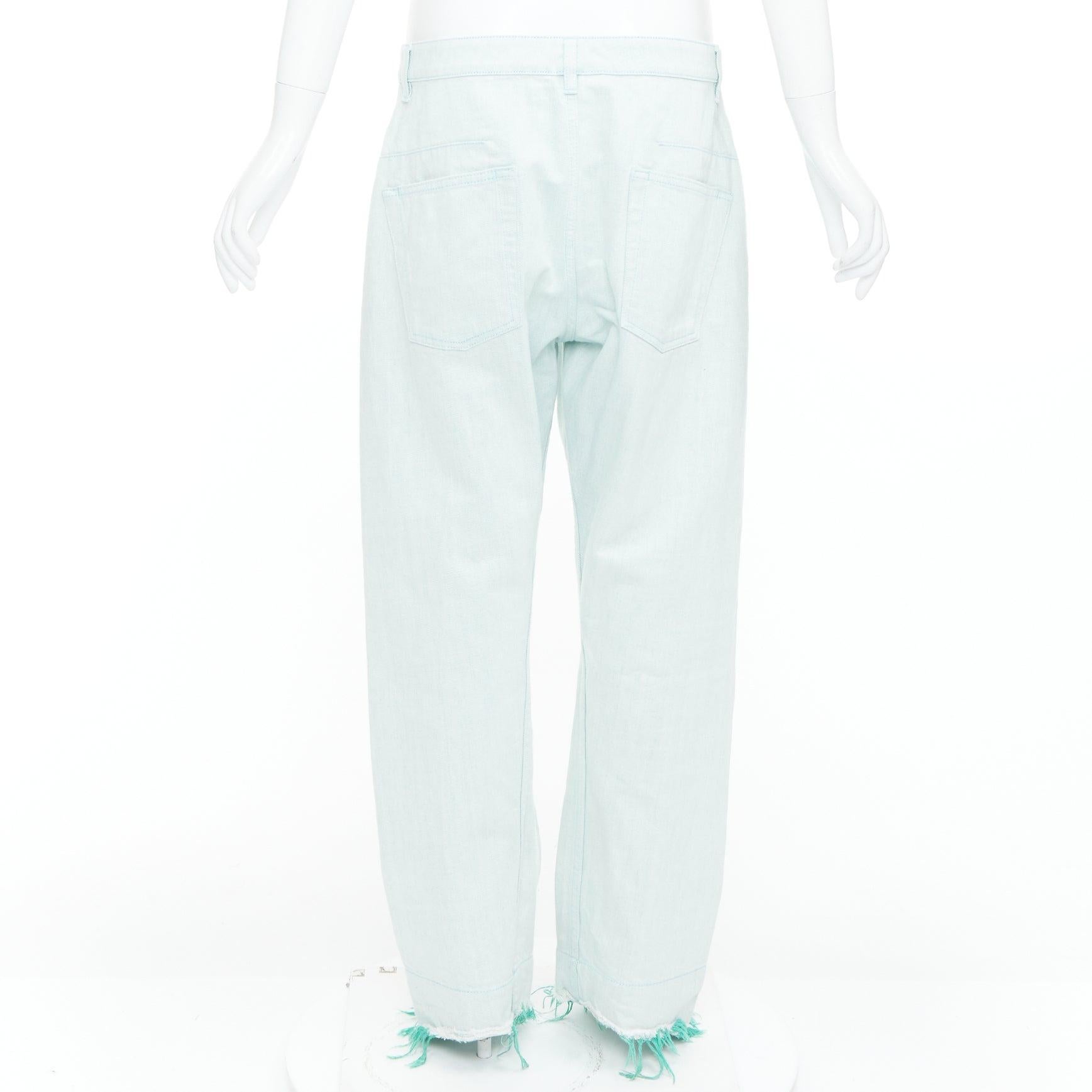 Women's JIL SANDER washed green cotton frayed hem wide leg jeans FR40 S For Sale