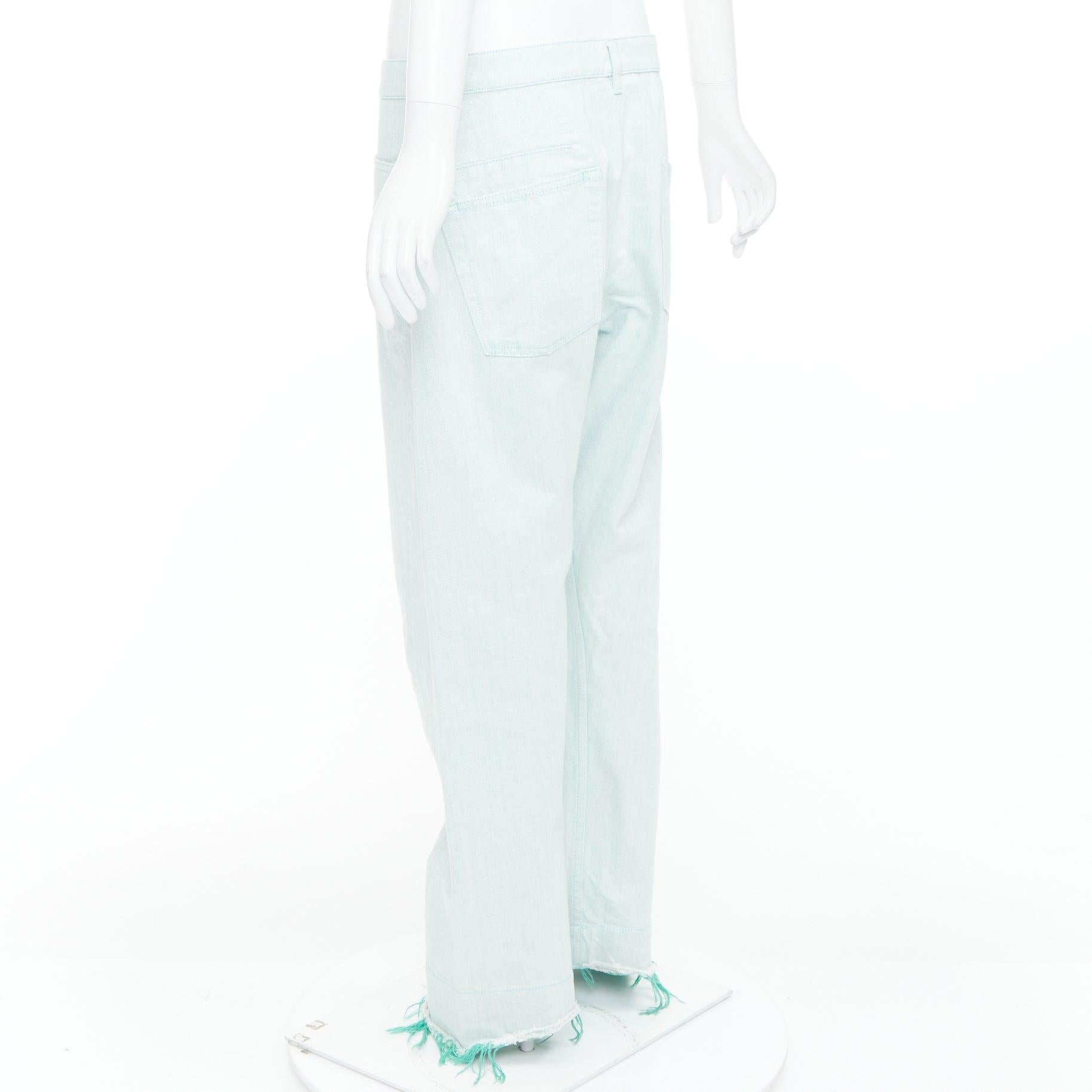 JIL SANDER washed green cotton frayed hem wide leg jeans FR40 S For Sale 1