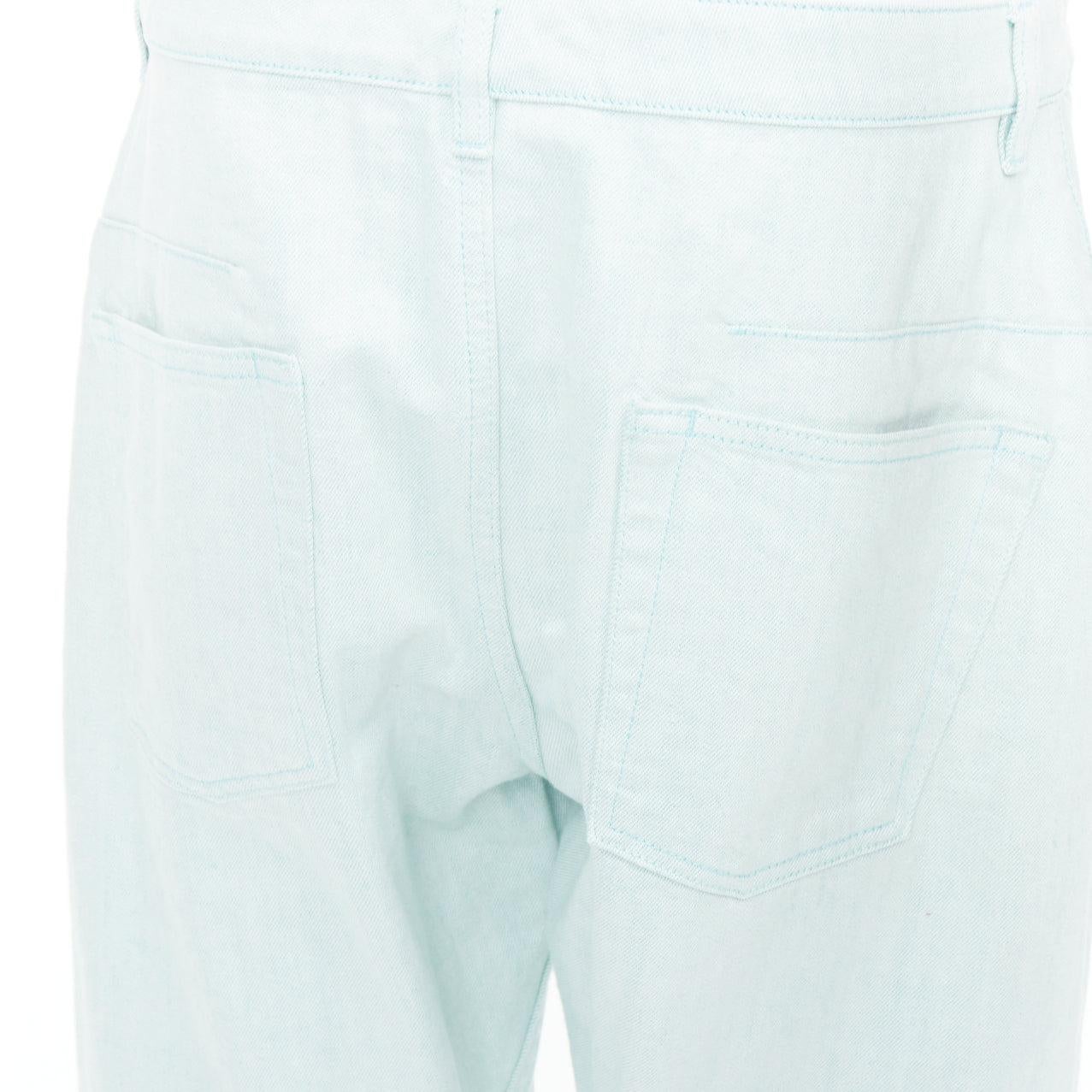 JIL SANDER washed green cotton frayed hem wide leg jeans FR40 S For Sale 2