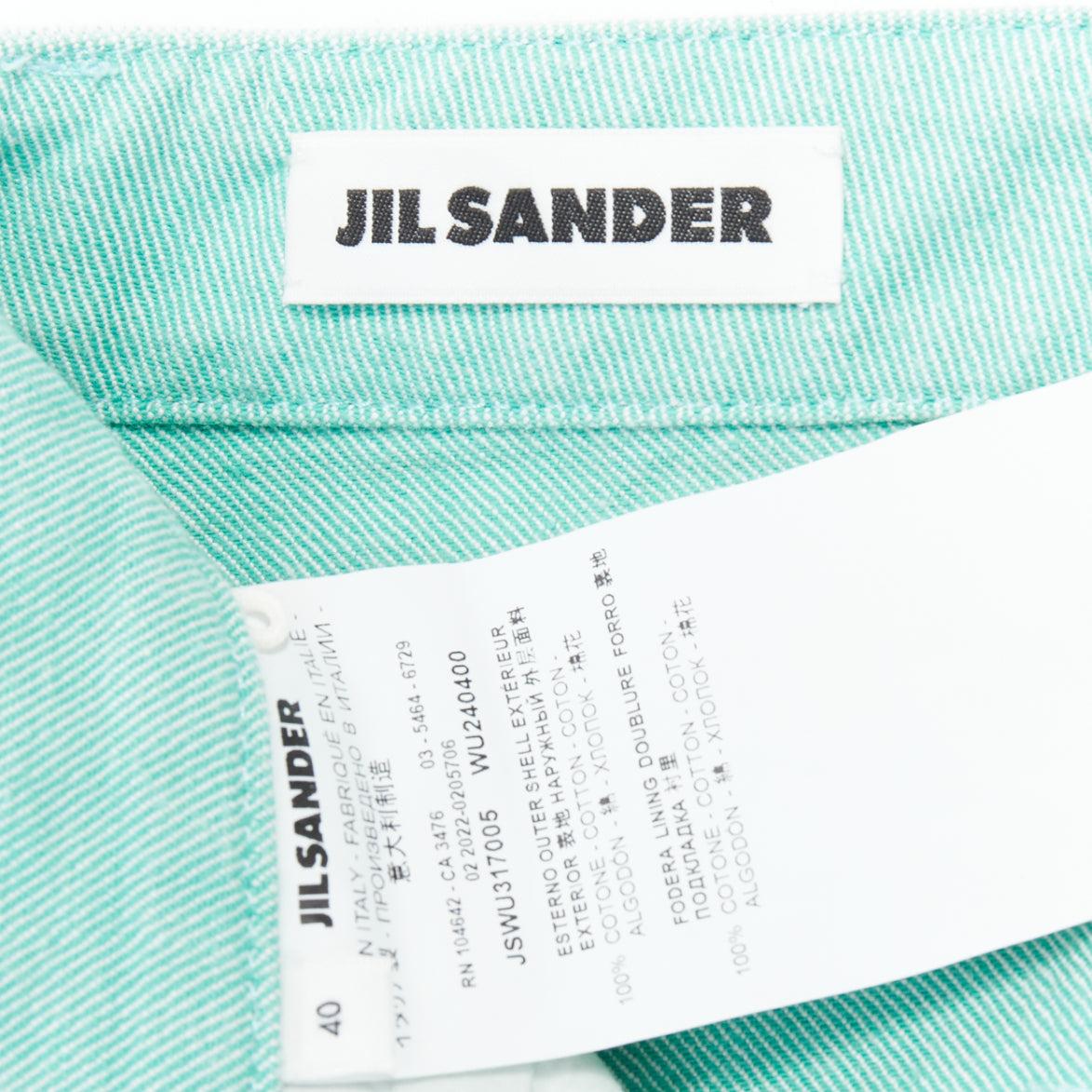 JIL SANDER washed green cotton frayed hem wide leg jeans FR40 S For Sale 3