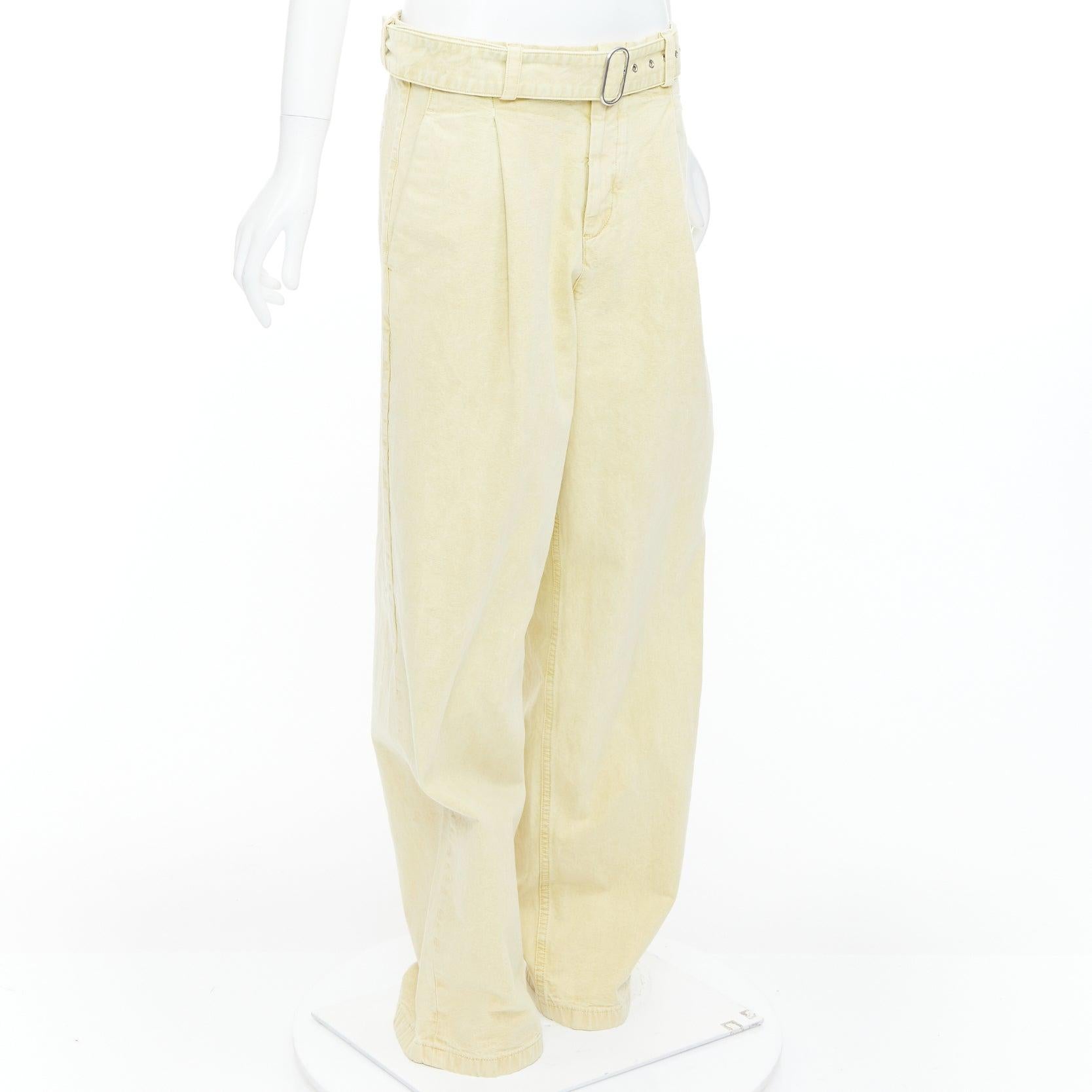 White JIL SANDER + washed yellow cotton belted wide leg pants FR38 M For Sale