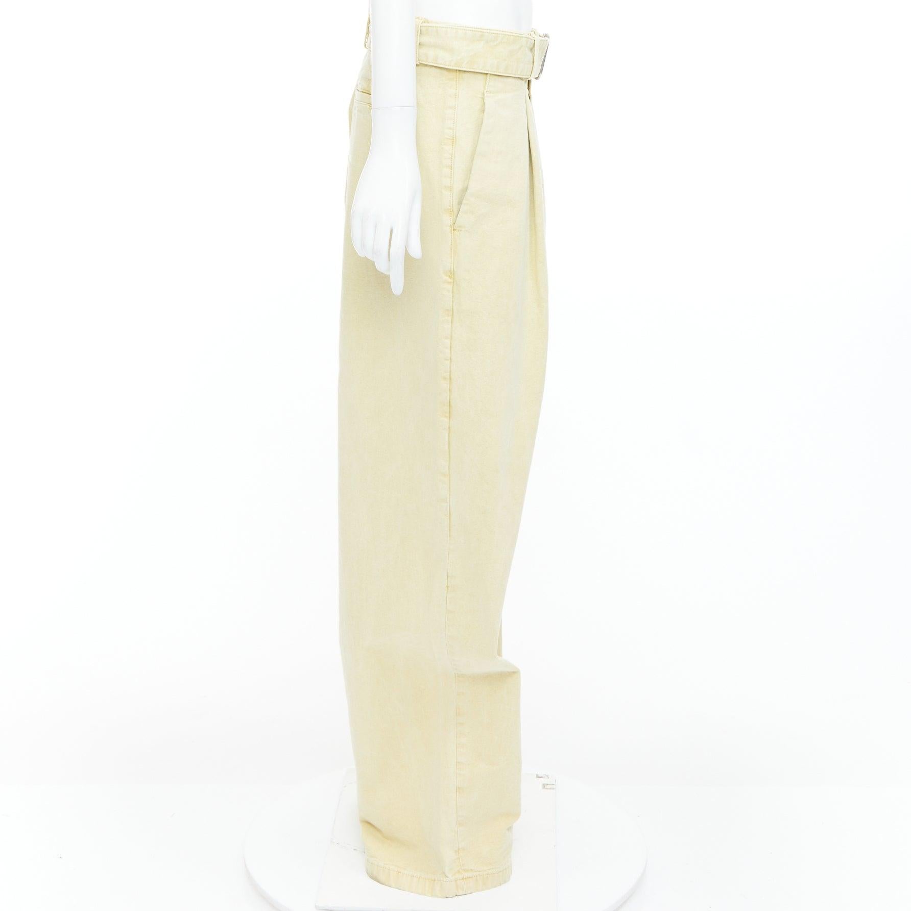 JIL SANDER + washed yellow cotton belted wide leg pants FR38 M In Good Condition For Sale In Hong Kong, NT