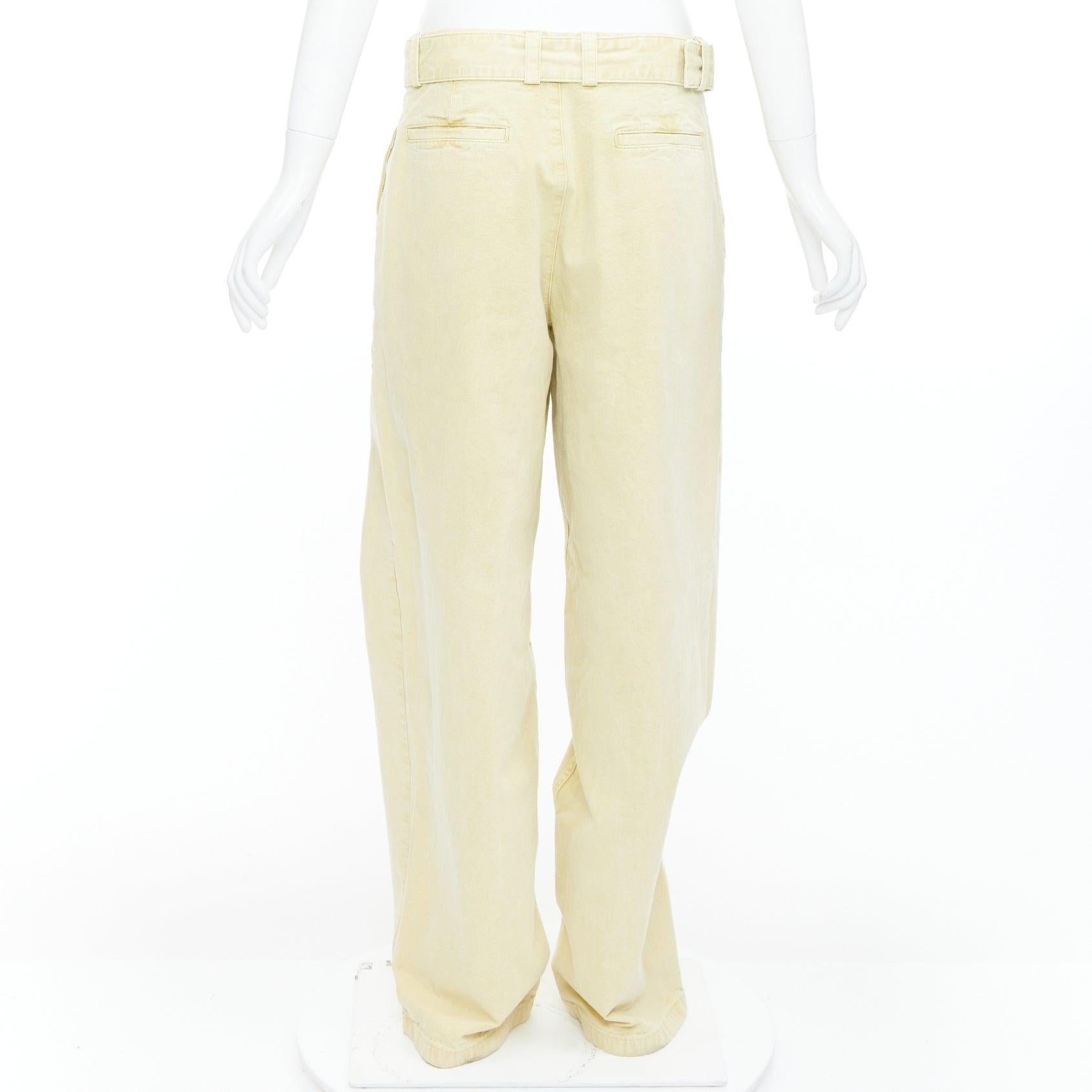 Women's JIL SANDER + washed yellow cotton belted wide leg pants FR38 M For Sale