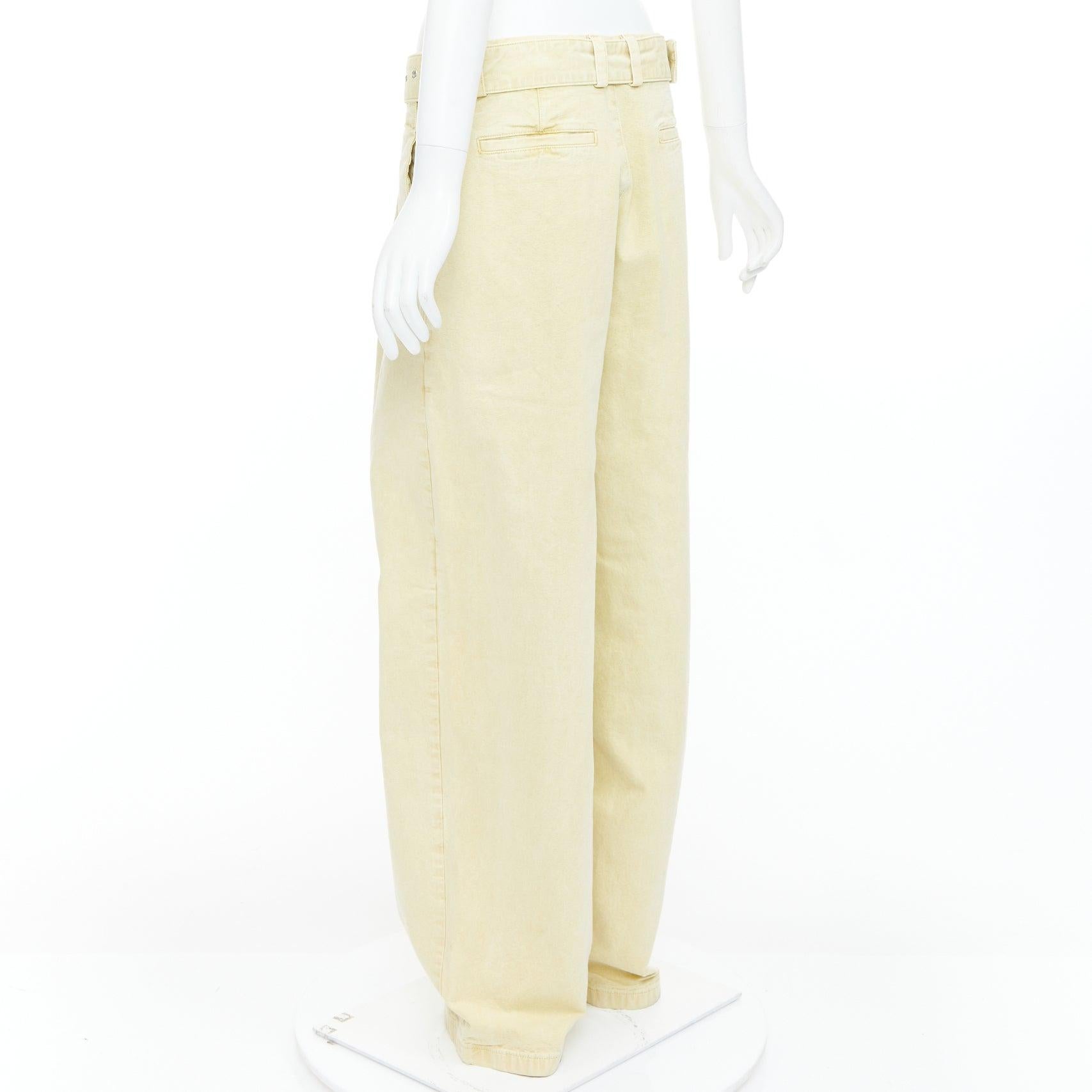 JIL SANDER + washed yellow cotton belted wide leg pants FR38 M For Sale 1