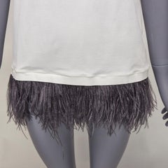 JIL SANDER white cotton black ostrich feather trim crew neck tshirt S