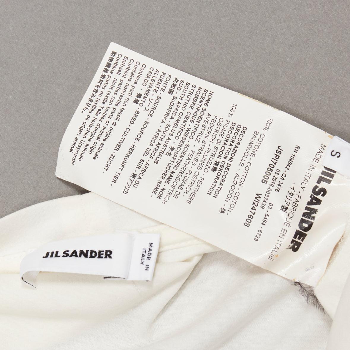JIL SANDER white cotton black ostrich feather trim crew neck tshirt S For Sale 3