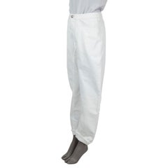 JIL SANDER white cotton denim FRINGED BARREL LEG Pants 34 XS
