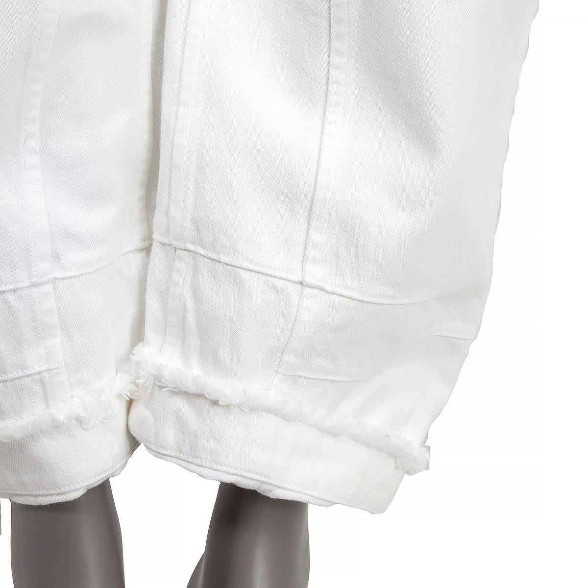 Gray JIL SANDER white cotton denim FRINGED BARREL LEG Pants 34 XS