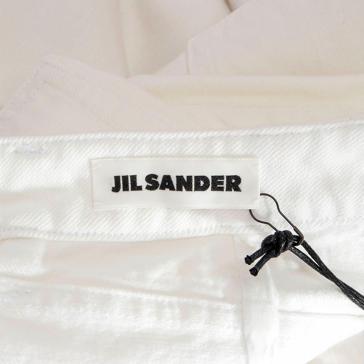 JIL SANDER white cotton denim FRINGED BARREL LEG Pants 34 XS In Excellent Condition In Zürich, CH