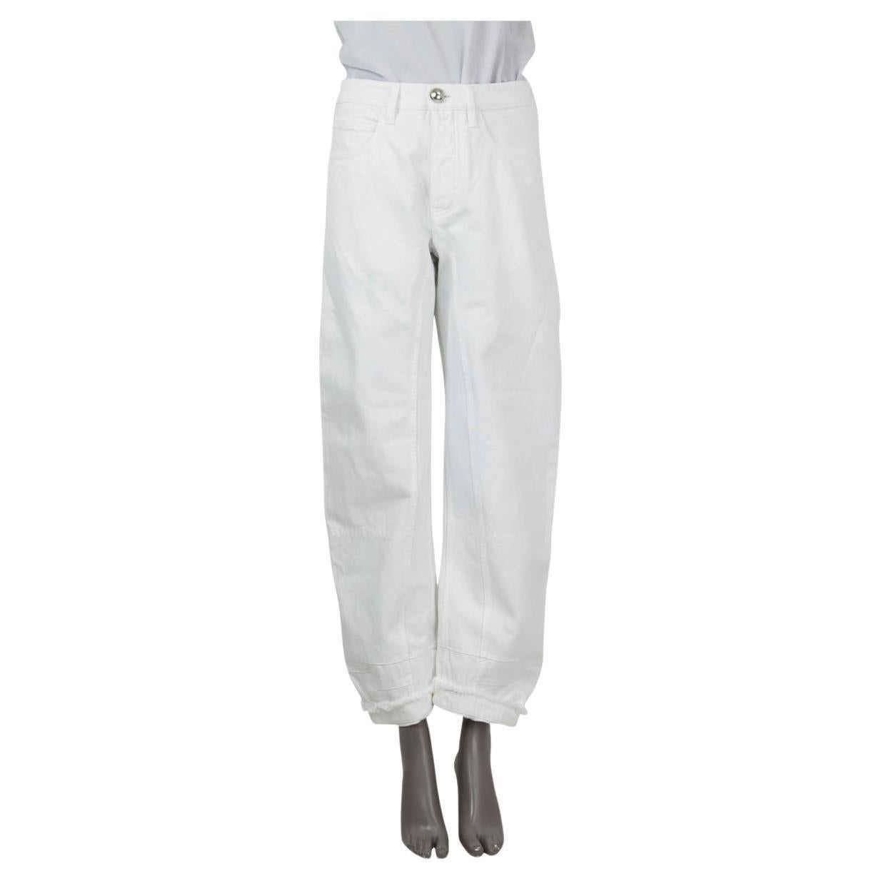 JIL SANDER white cotton denim FRINGED BARREL LEG Pants 34 XS