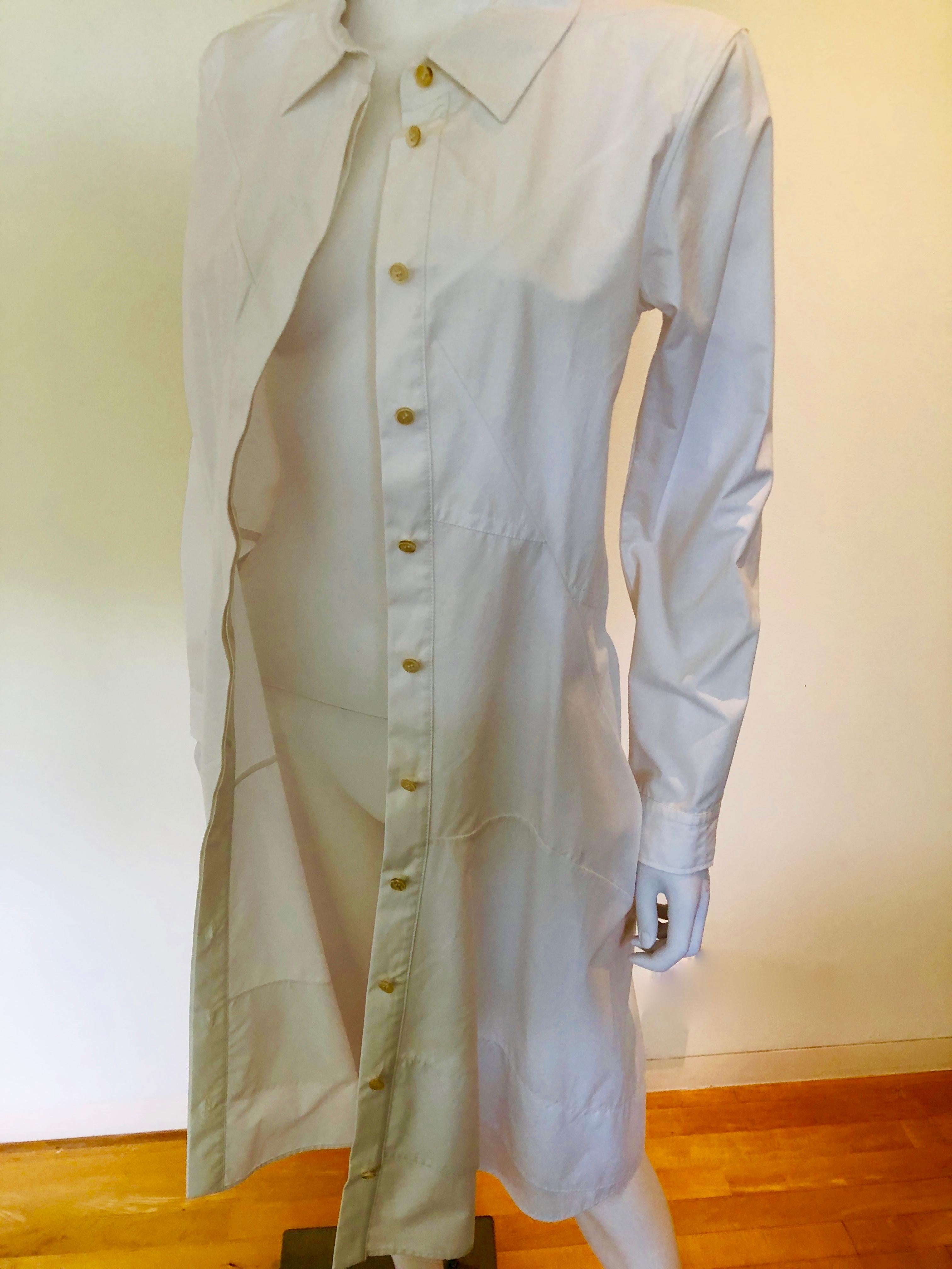 Jil Sander White Cotton Long Sleeve Button Down Handkerchief Causal Dress For Sale 6