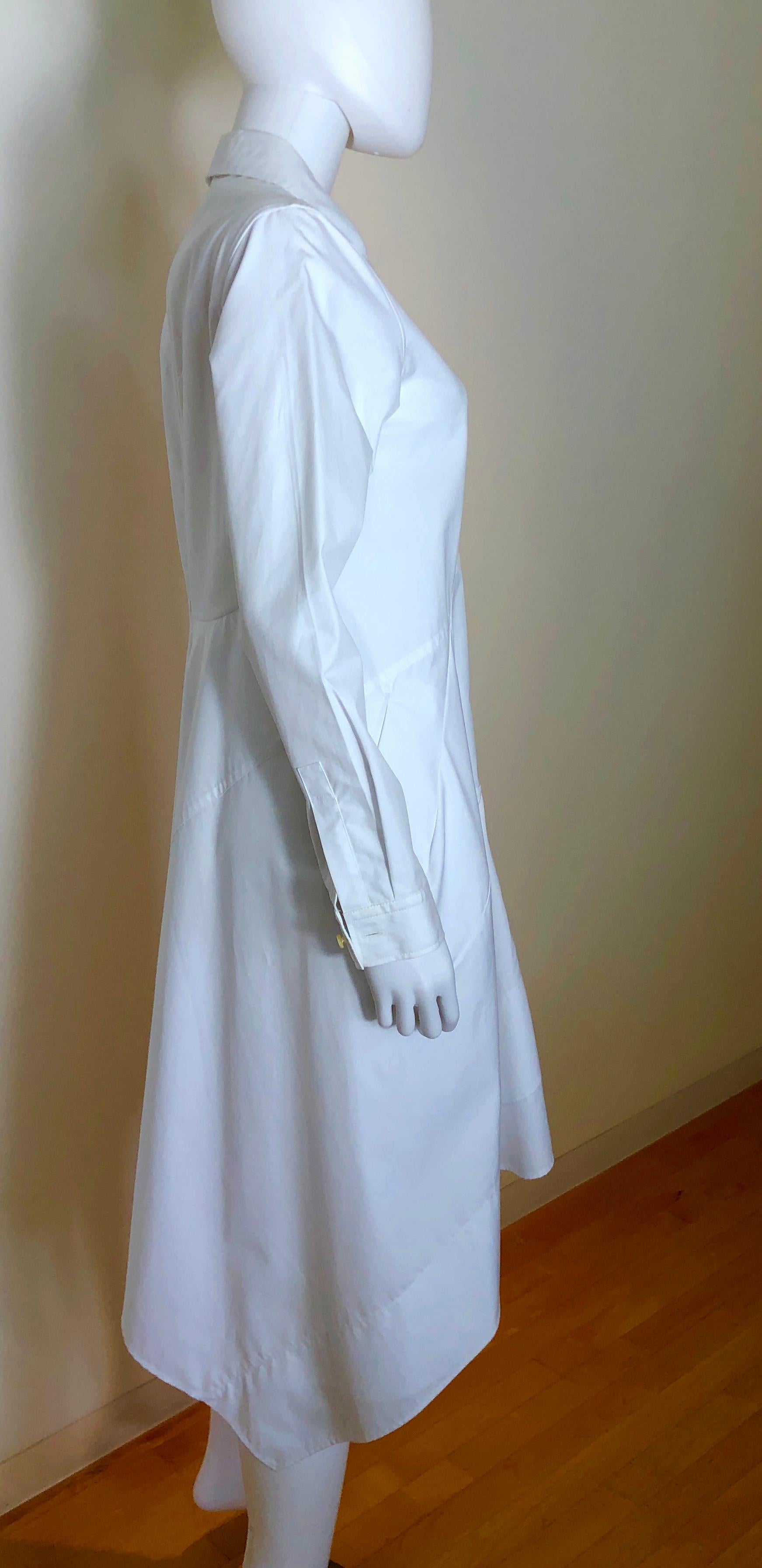 Blue Jil Sander White Cotton Long Sleeve Button Down Handkerchief Causal Dress For Sale