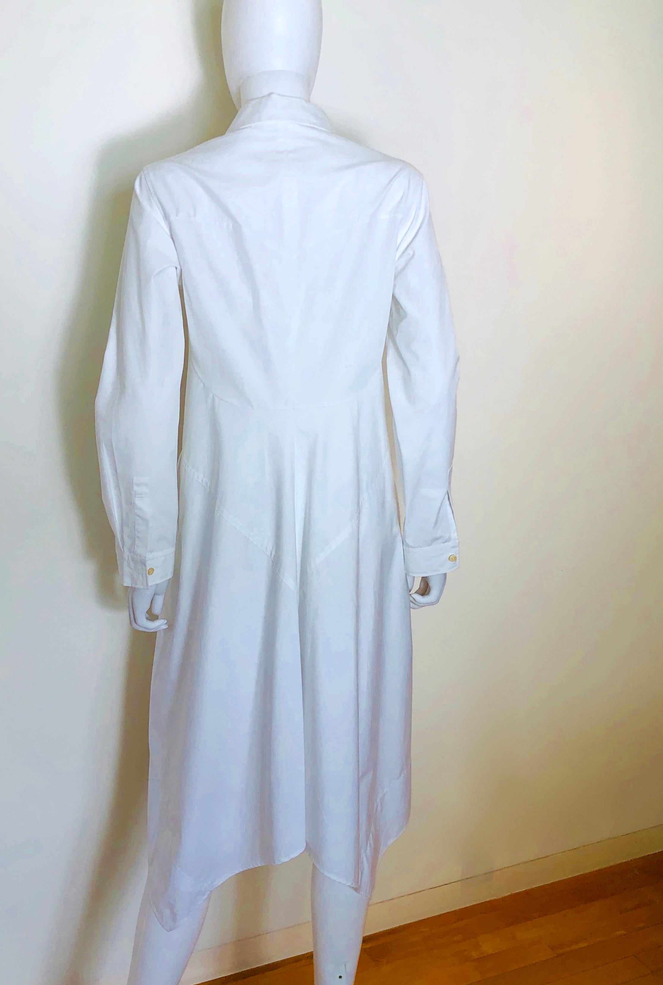 Jil Sander White Cotton Long Sleeve Button Down Handkerchief Causal Dress For Sale 2