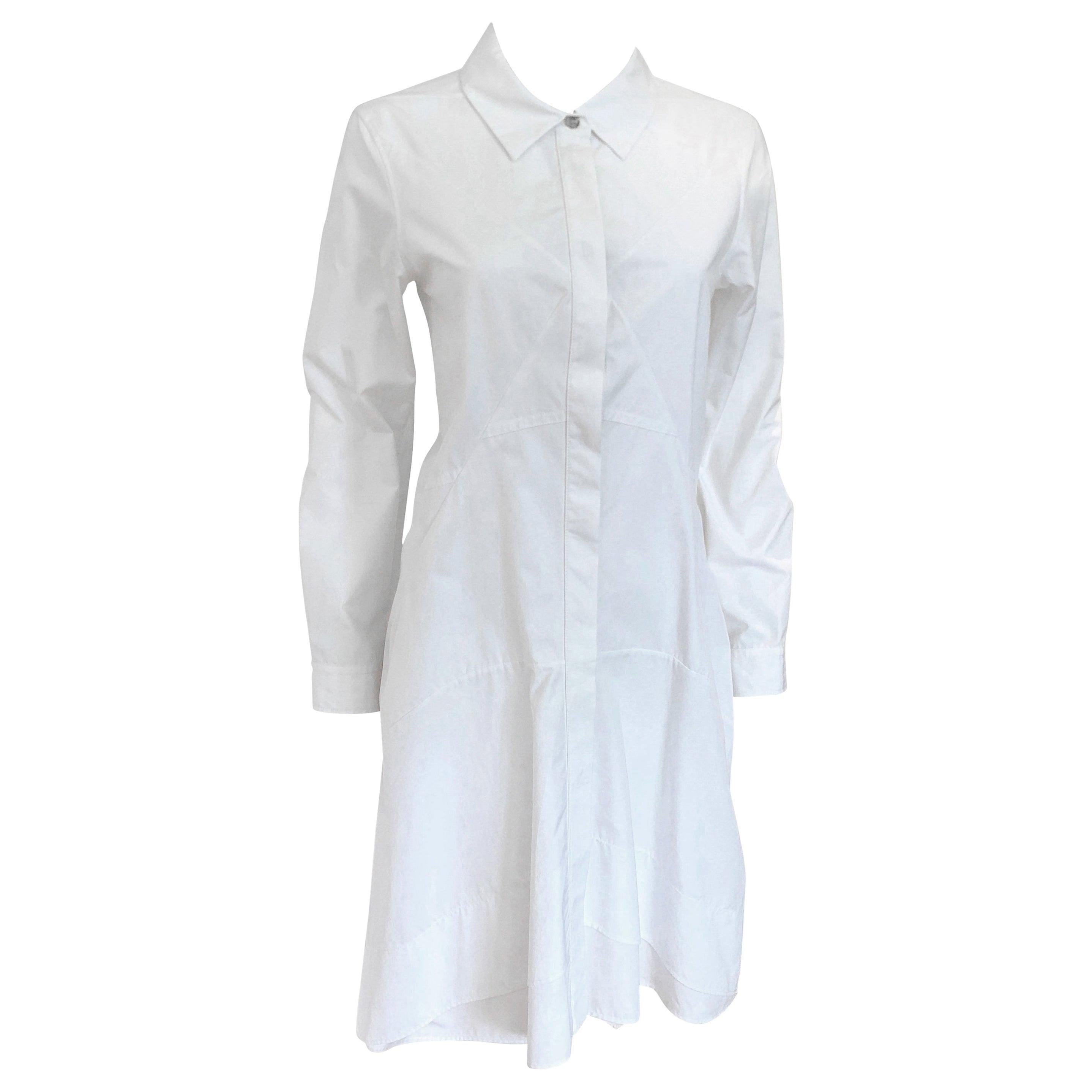 Jil Sander White Cotton Long Sleeve Button Down Handkerchief Causal Dress For Sale