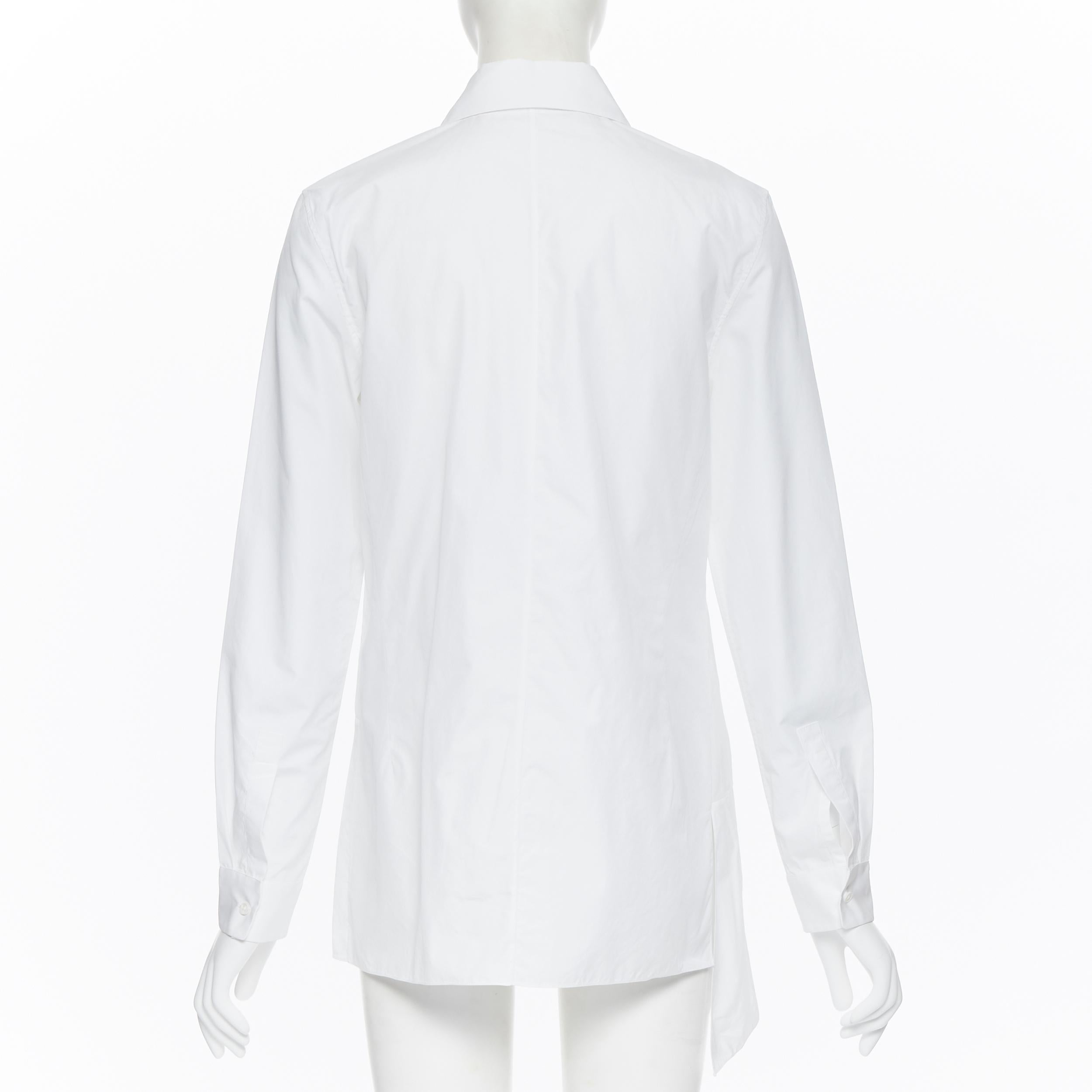 Gray JIL SANDER white cotton minimalist high low panel insert button up shirt FR32