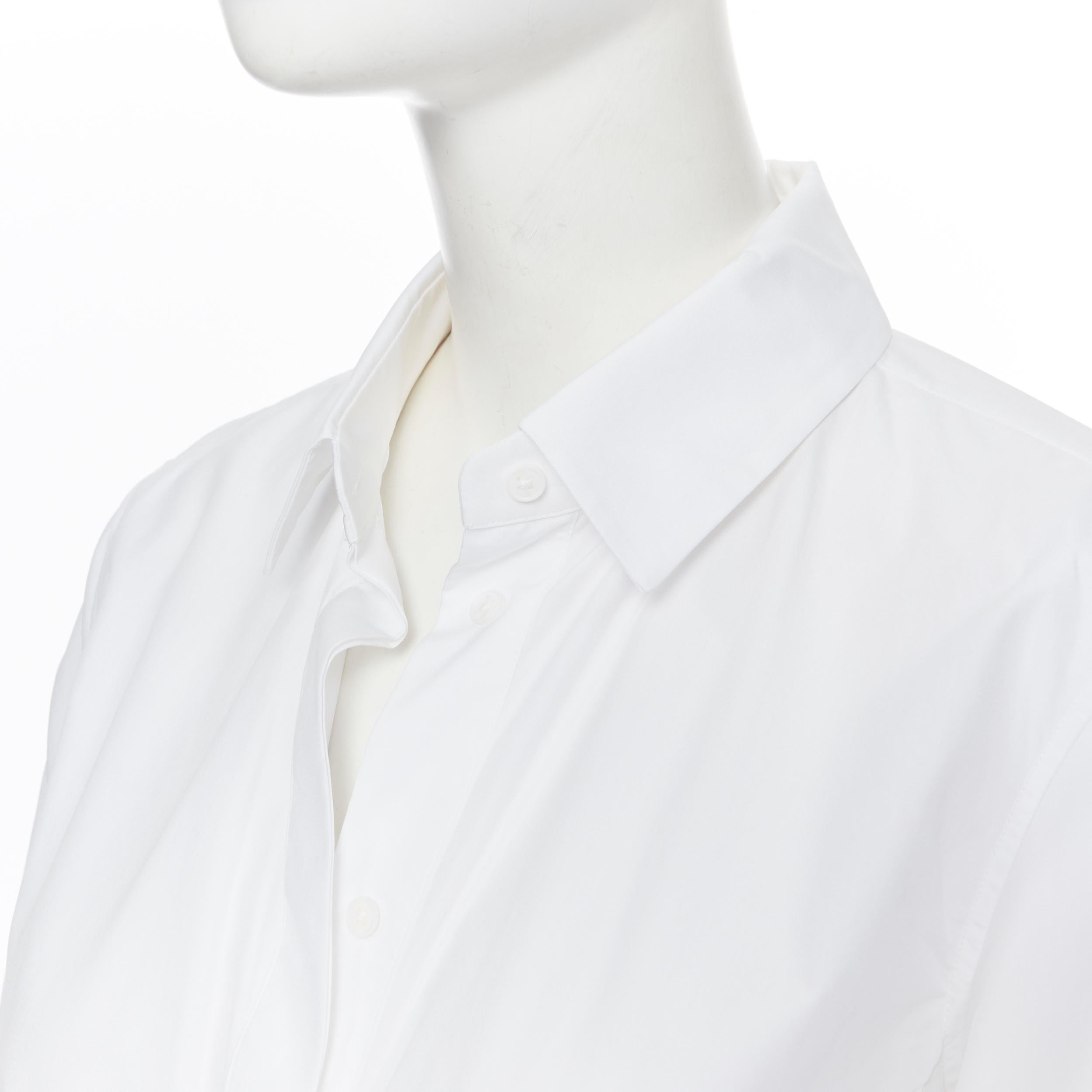 Women's JIL SANDER white cotton minimalist high low panel insert button up shirt FR32